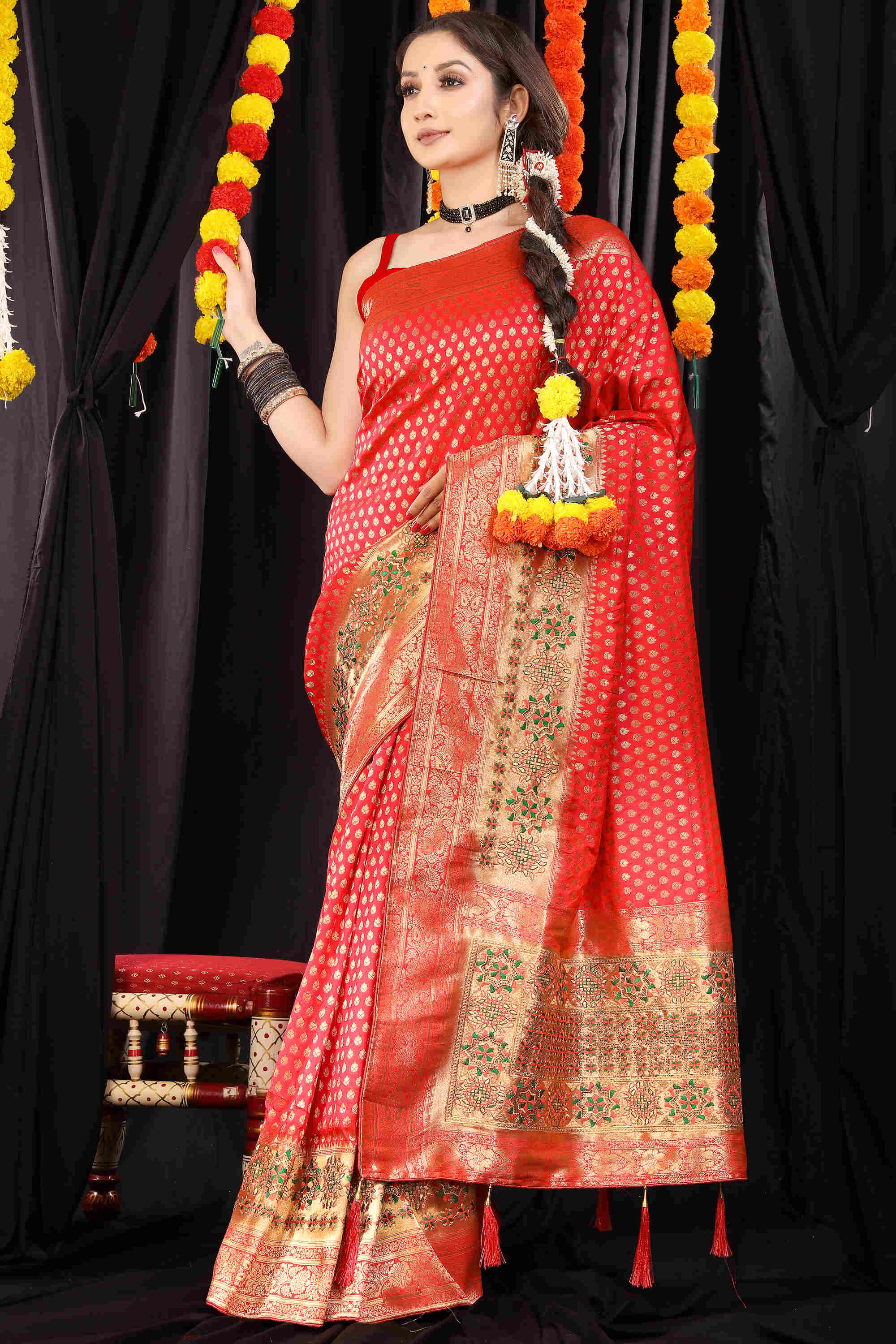 Red Soft Banarasi Silk Woven Zari Saree