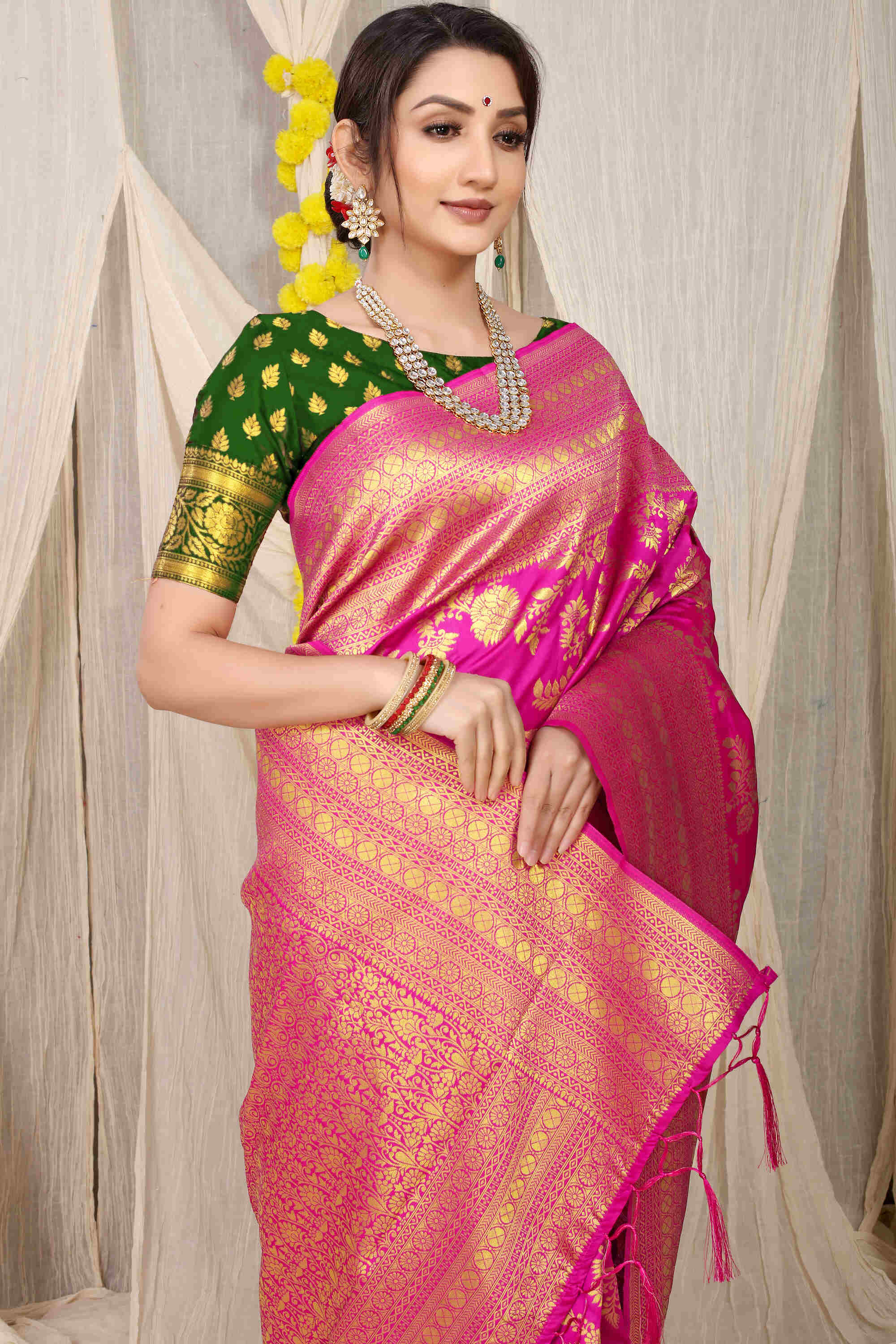 Pink Soft Silk Saree With Blouse Piece