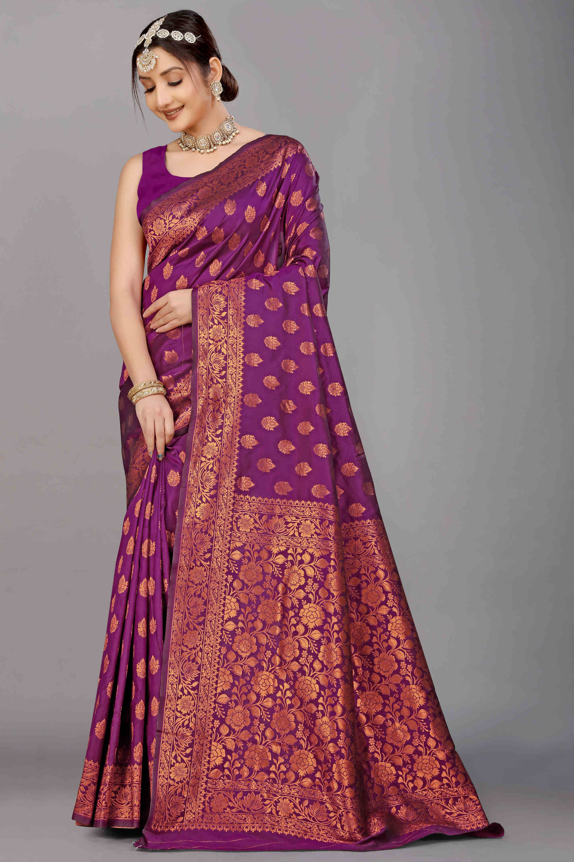 Wine Soft Banarasi Silk Woven Zari Saree