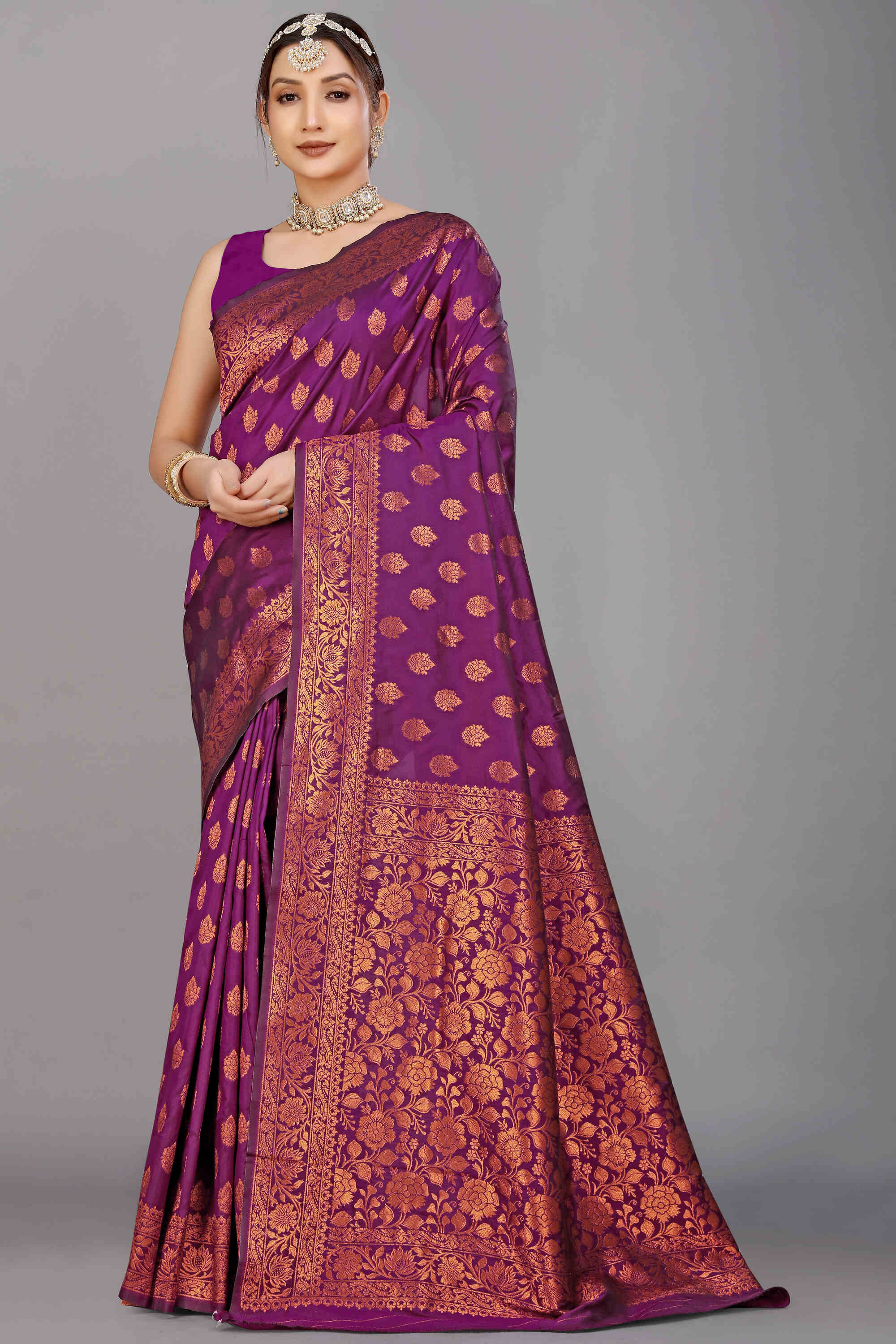 Wine Soft Banarasi Silk Woven Zari Saree