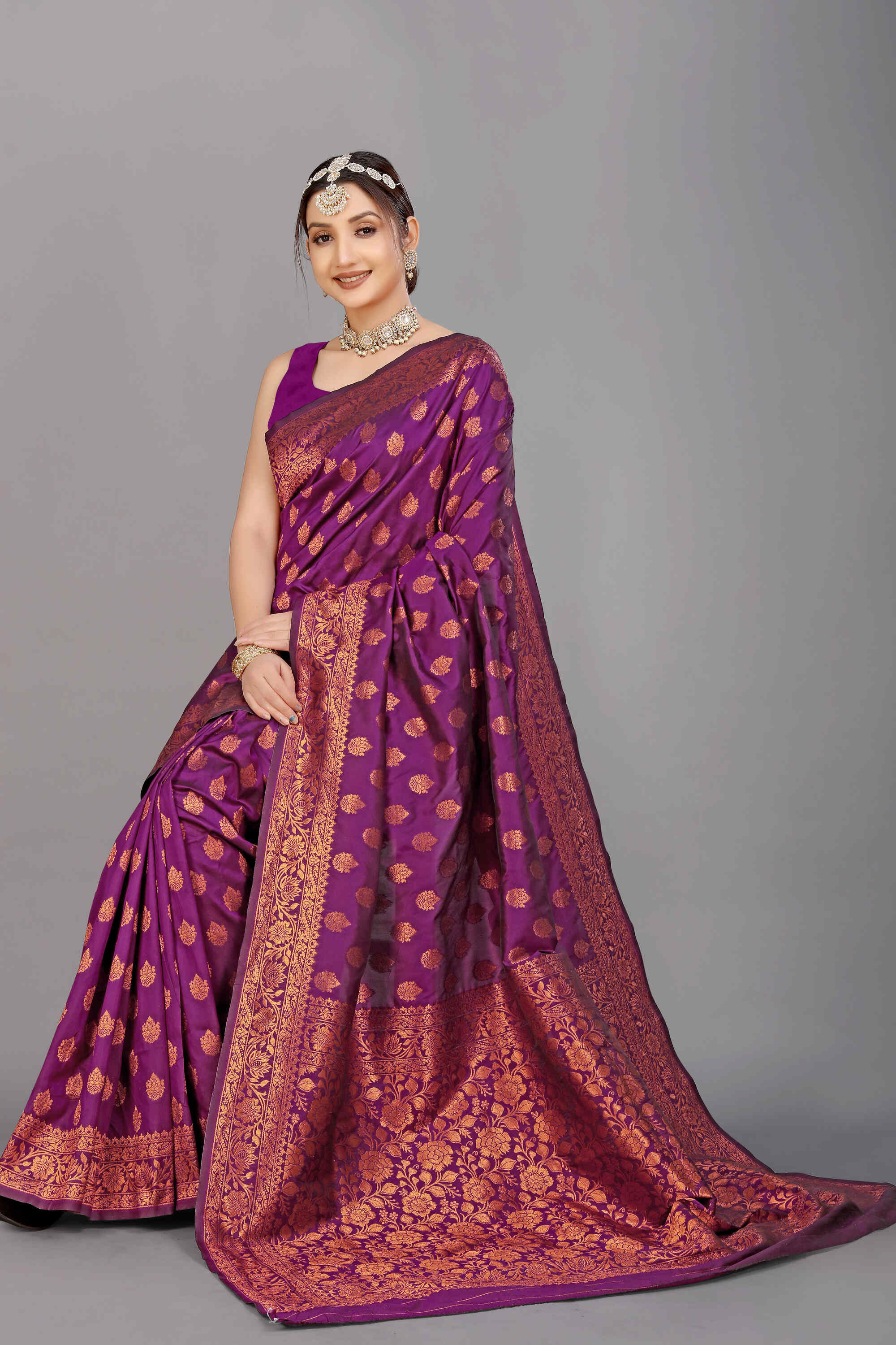 Wine Soft Banarasi Silk Woven Zari Saree