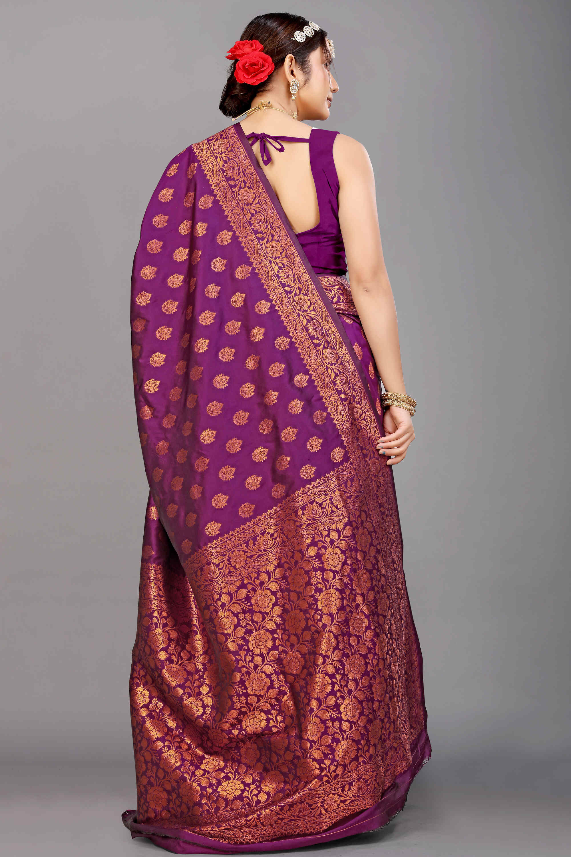 Wine Soft Banarasi Silk Woven Zari Saree