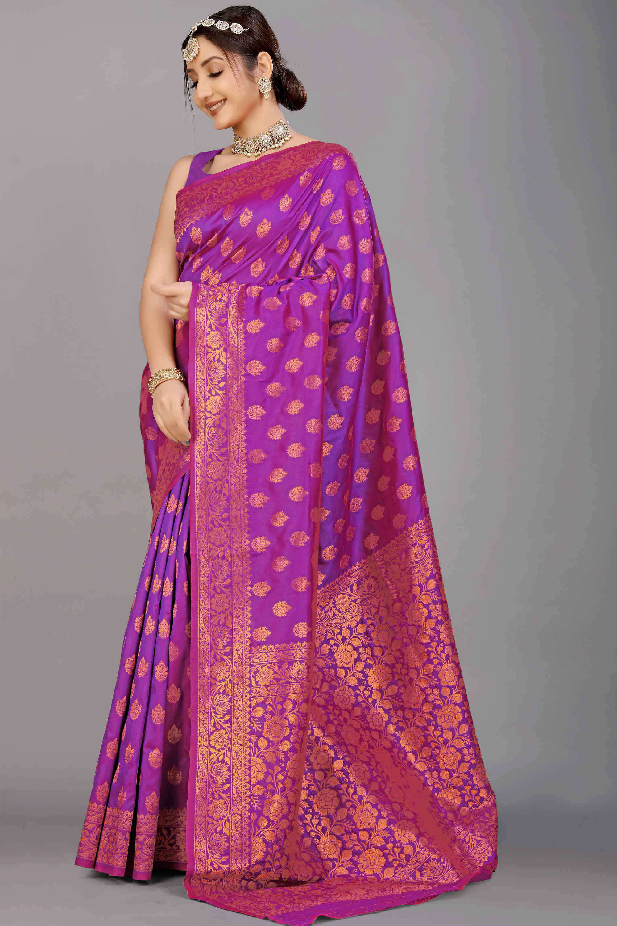 Purple Soft Banarasi Silk Woven Zari Saree