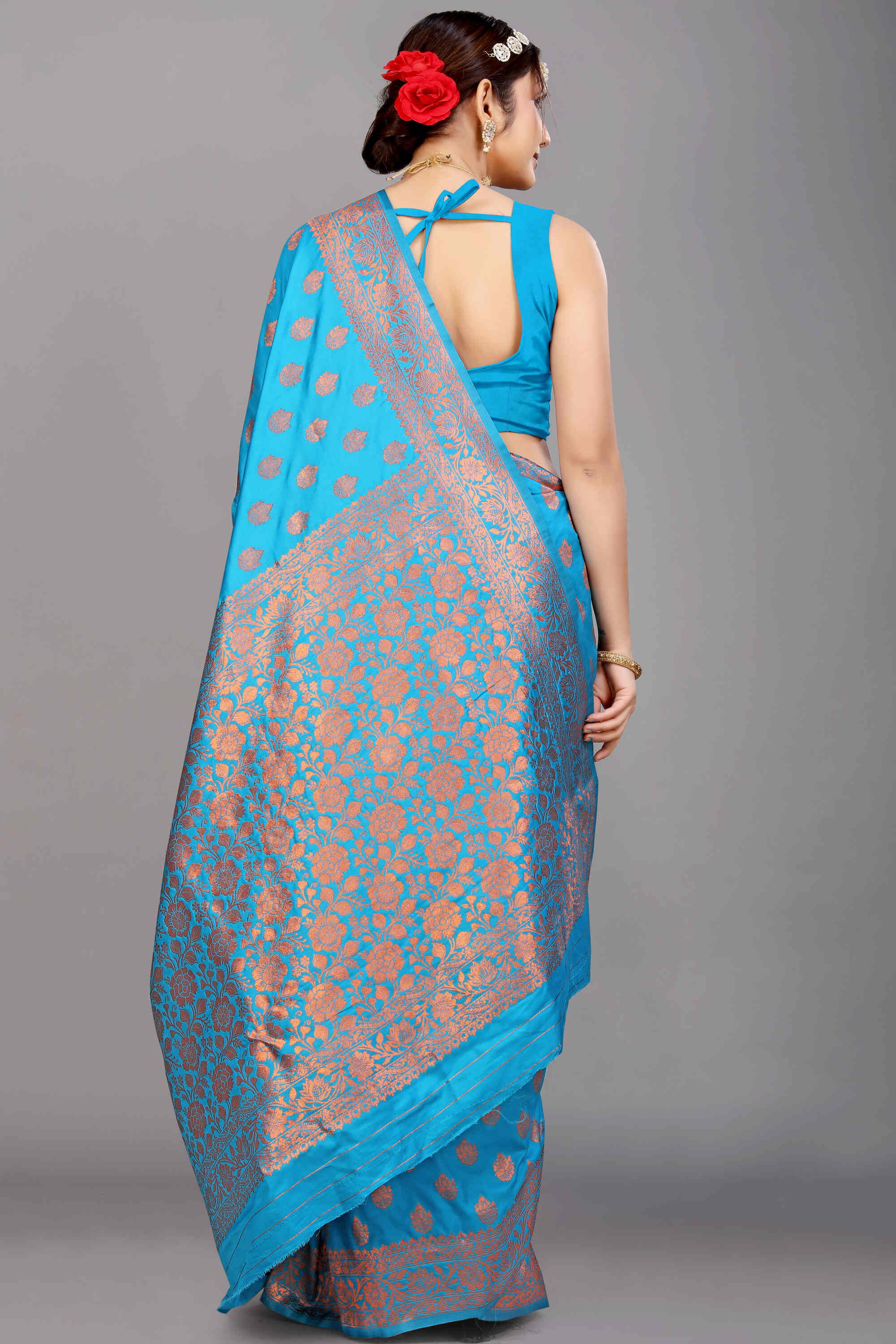 Firozi Soft Banarasi Silk Woven Zari Saree