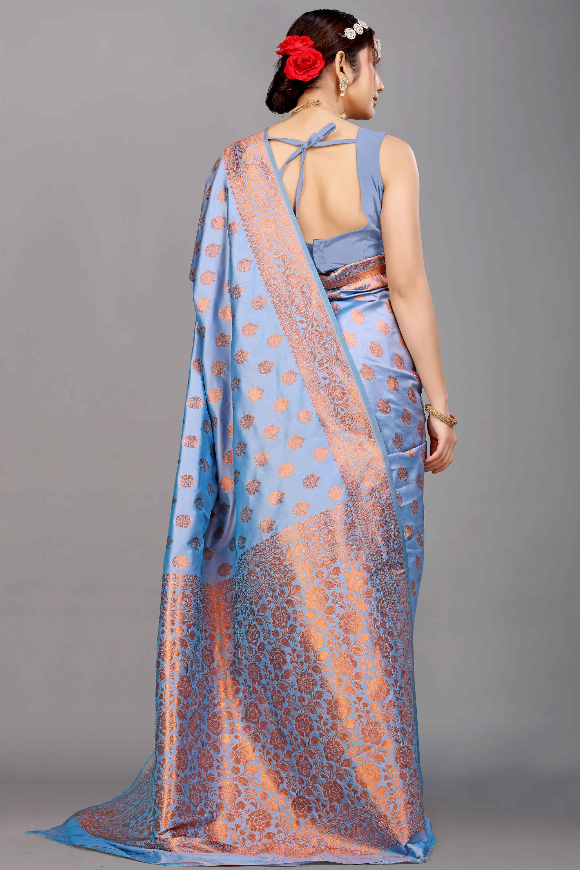 Grey Soft Banarasi Silk Woven Zari Saree