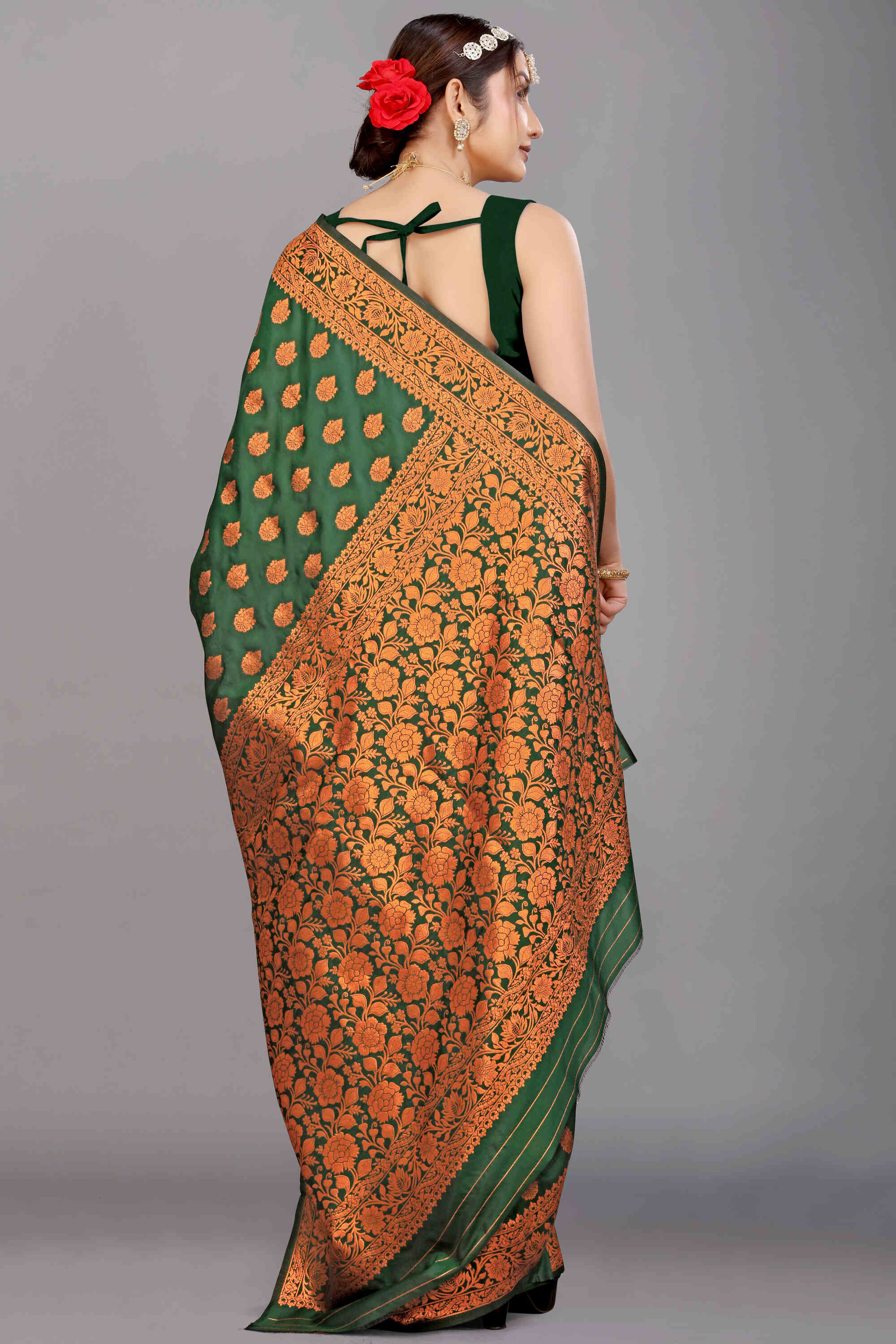 Dark Green Soft Banarasi Silk Woven Zari Saree