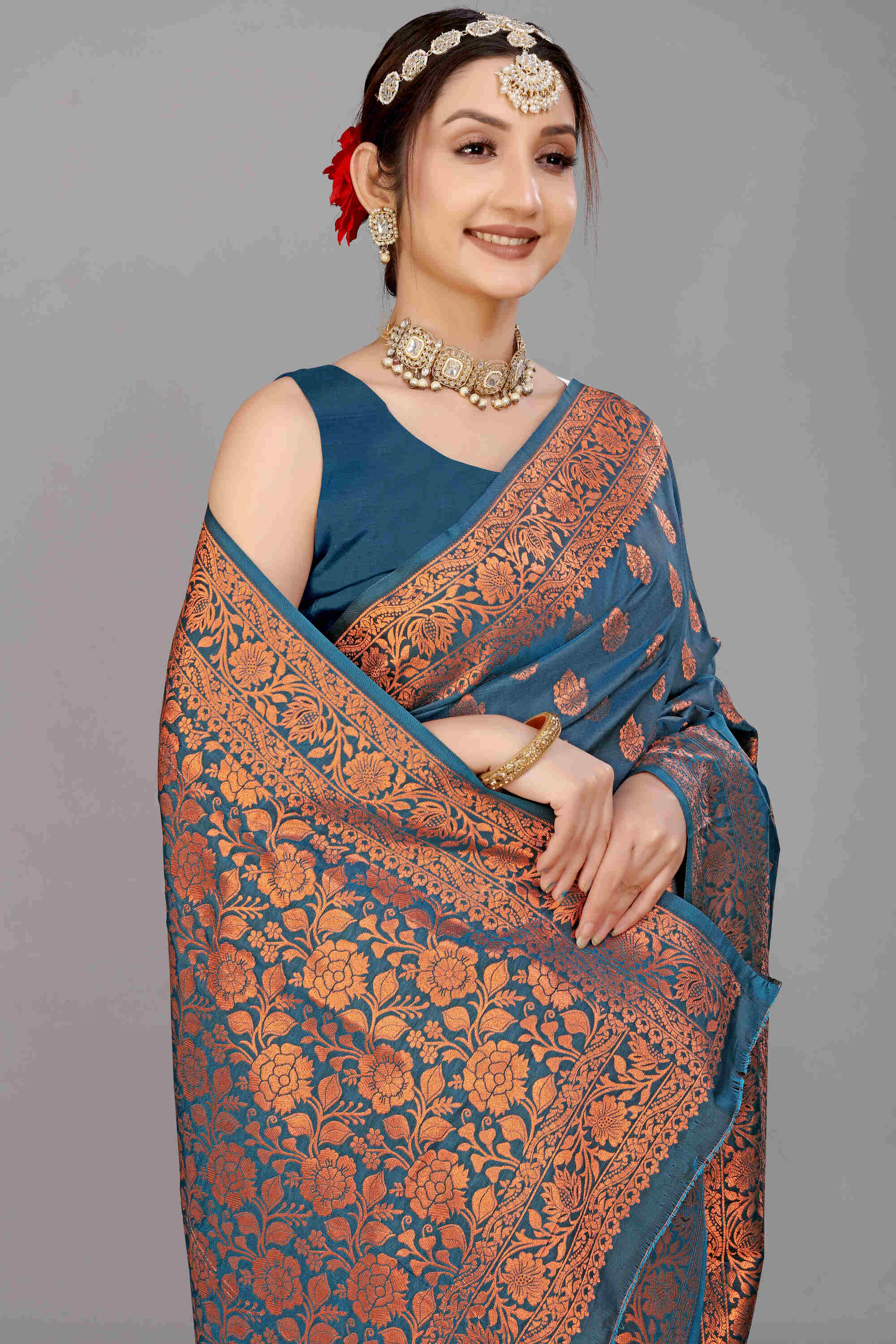 Rama Soft Banarasi Silk Woven Zari Saree