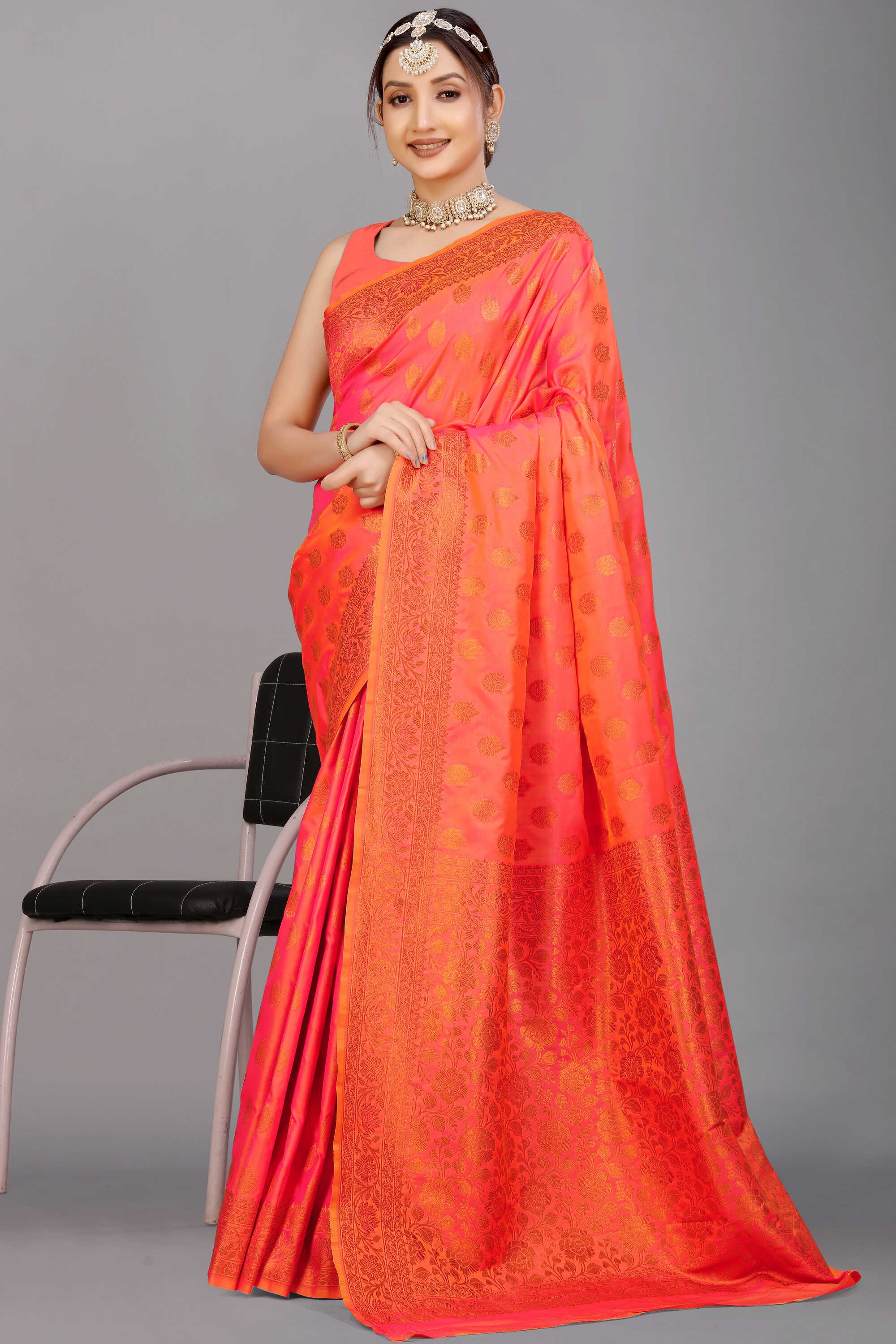 Orange Soft Banarasi Silk Woven Zari Saree