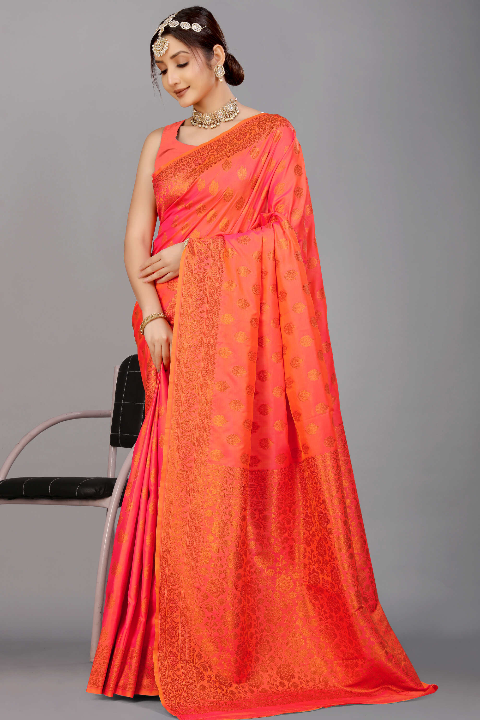 Orange Soft Banarasi Silk Woven Zari Saree