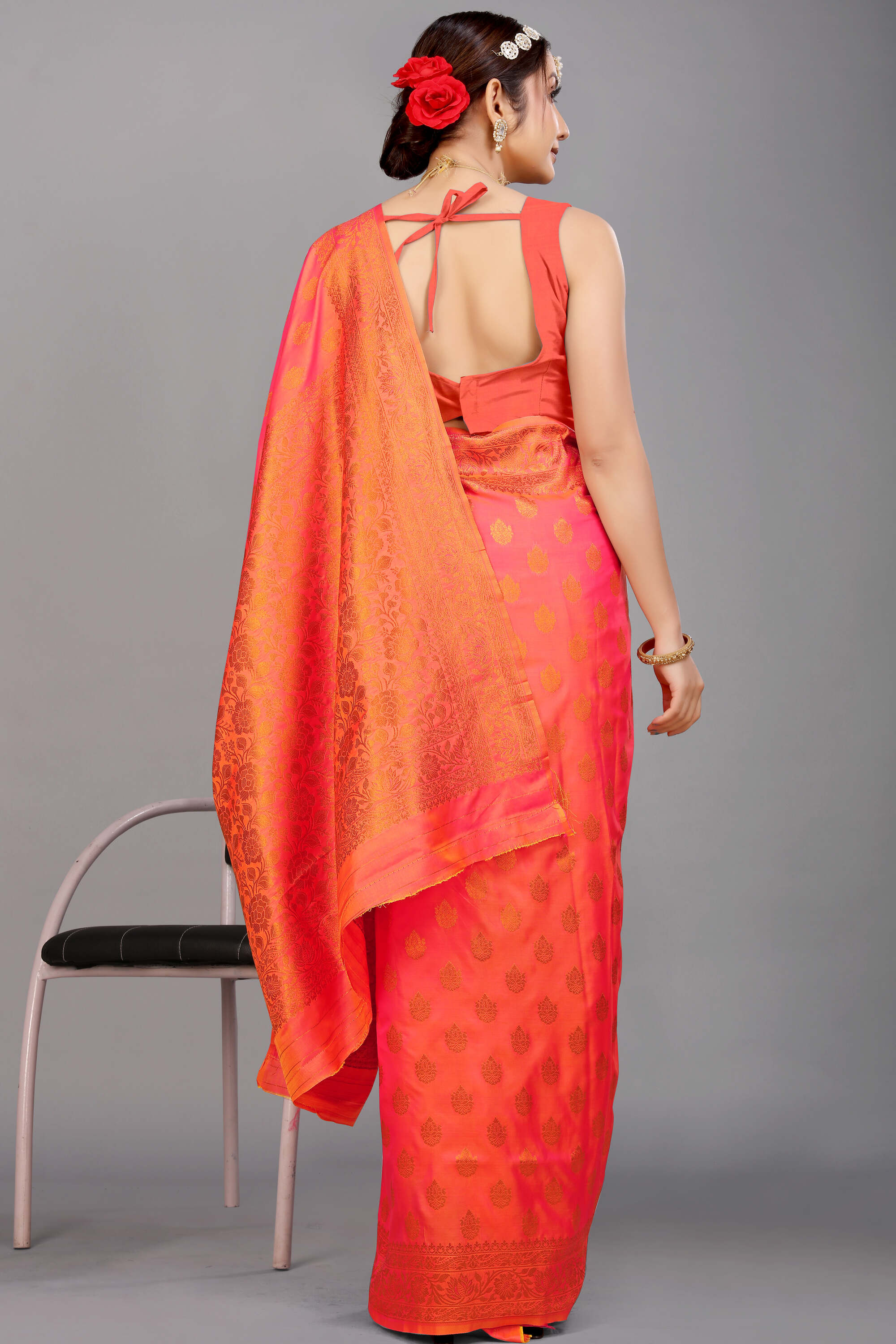 Orange Soft Banarasi Silk Woven Zari Saree