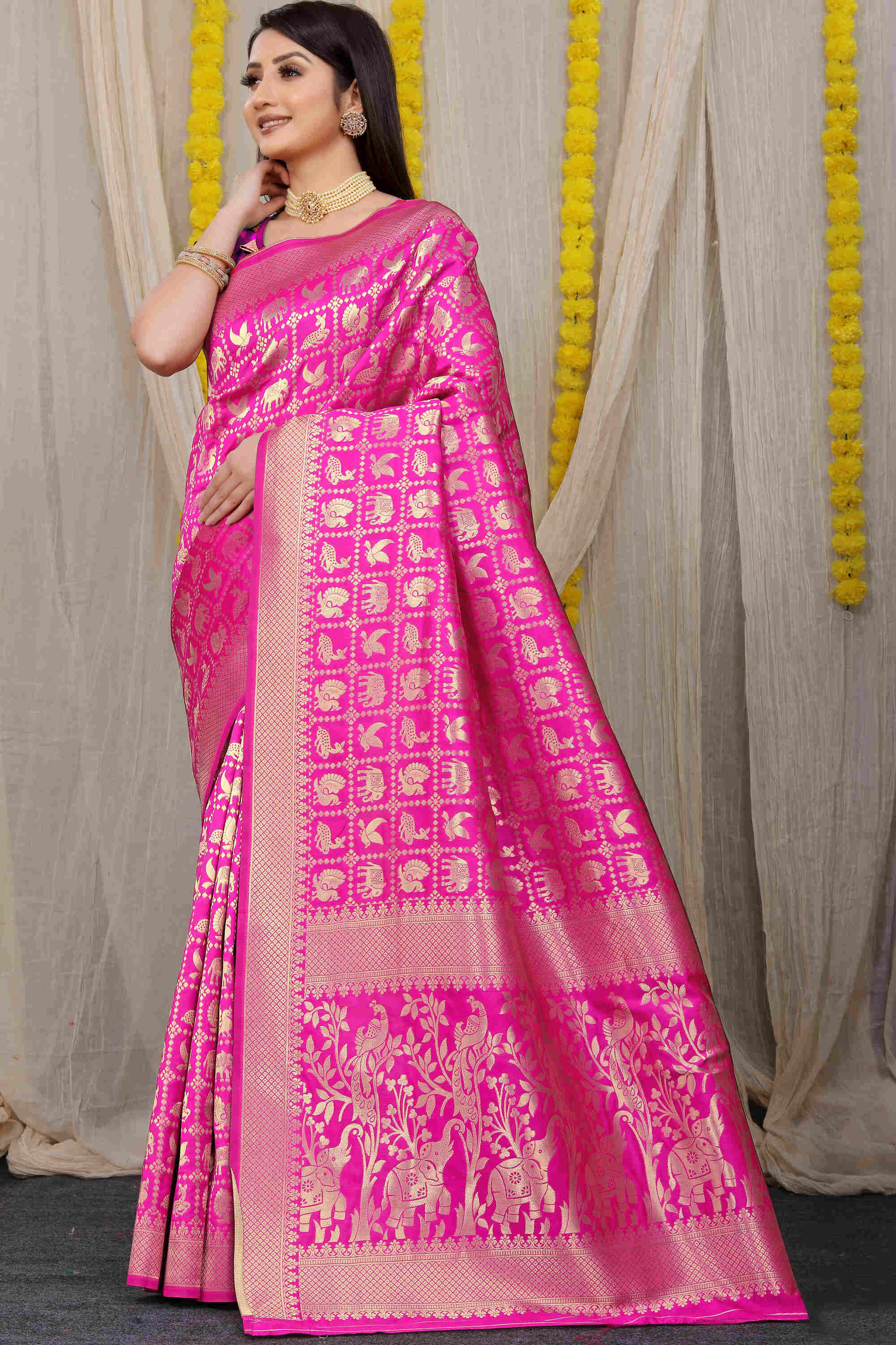 Dark Pink Soft Banarasi Silk Woven Zari Saree