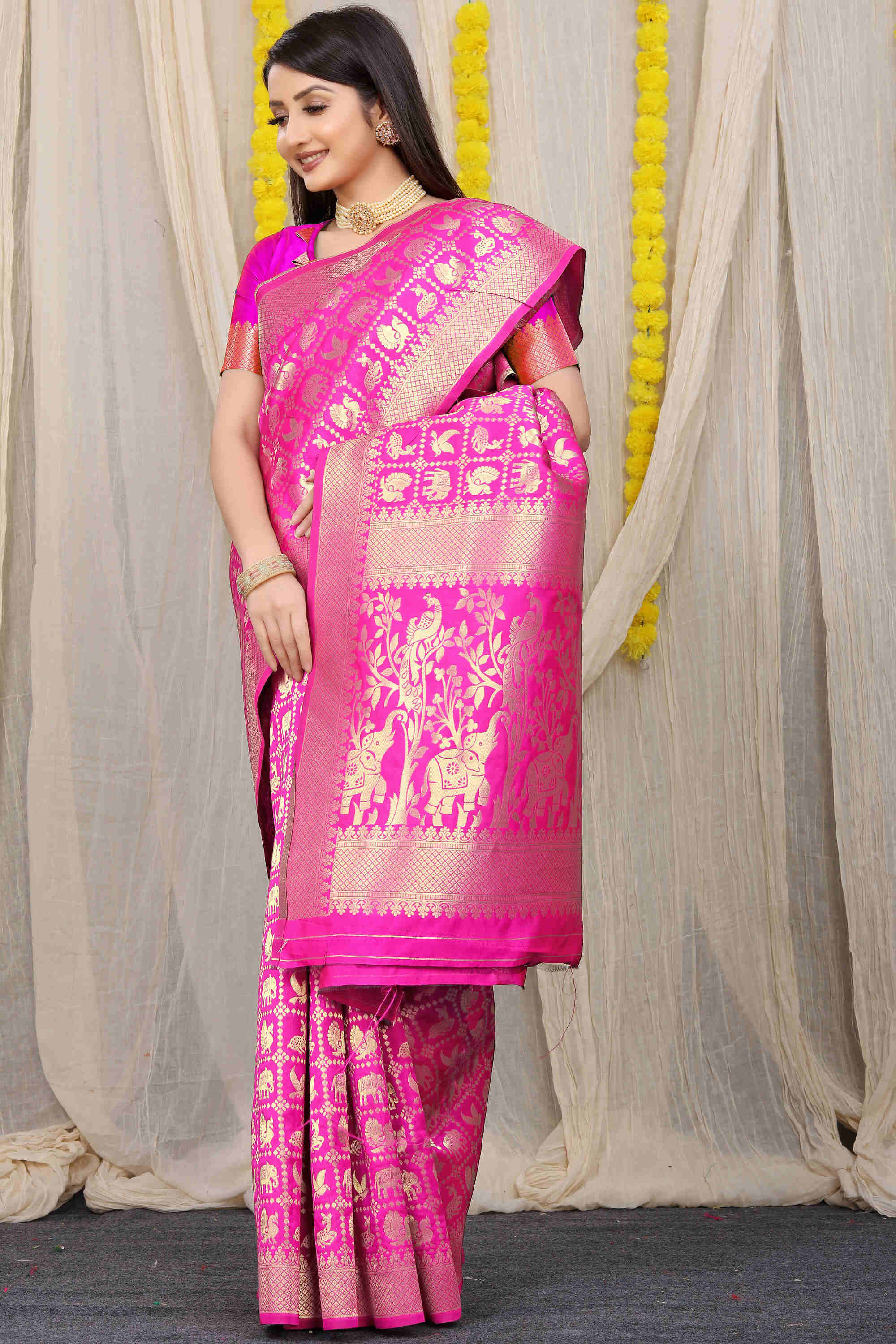 Dark Pink Soft Banarasi Silk Woven Zari Saree