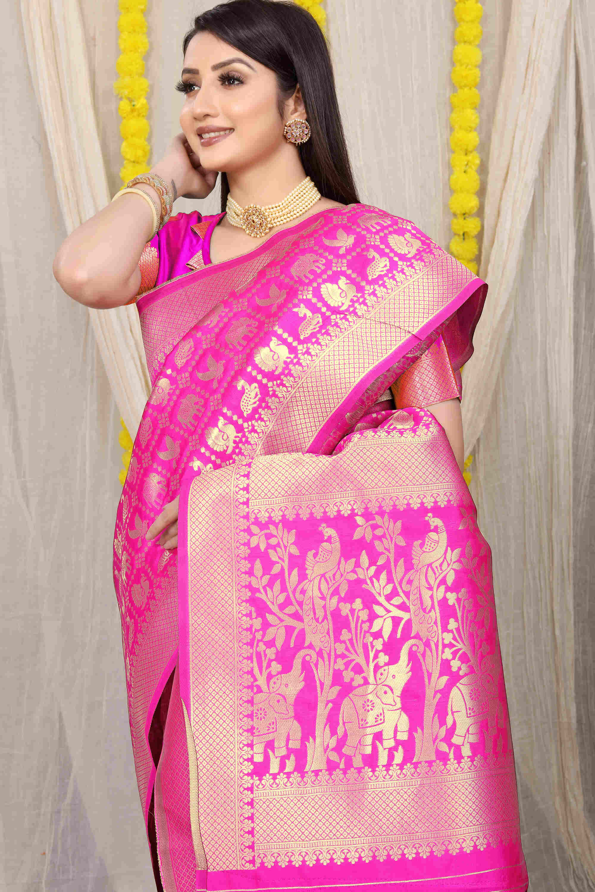 Dark Pink Soft Banarasi Silk Woven Zari Saree