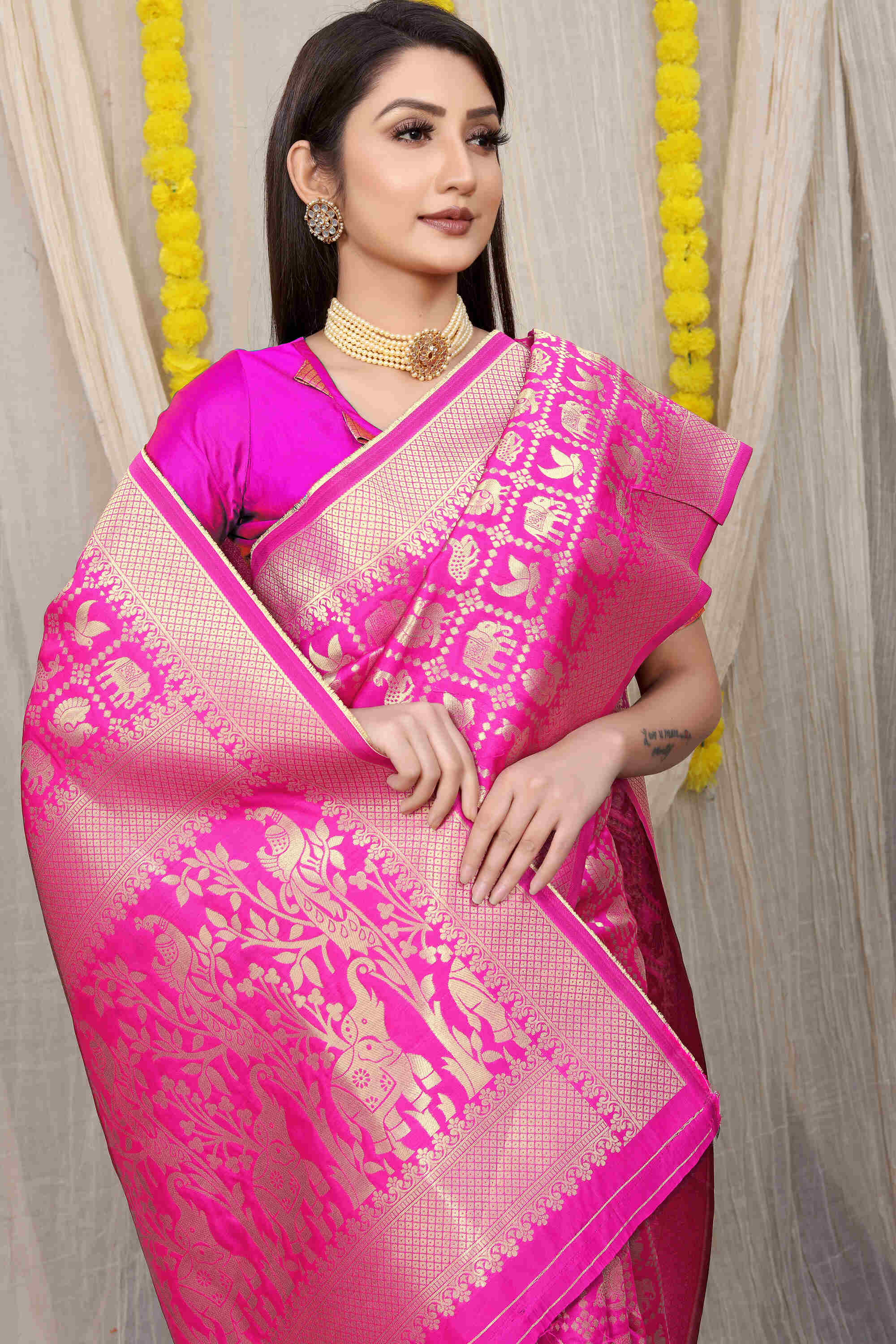 Dark Pink Soft Banarasi Silk Woven Zari Saree