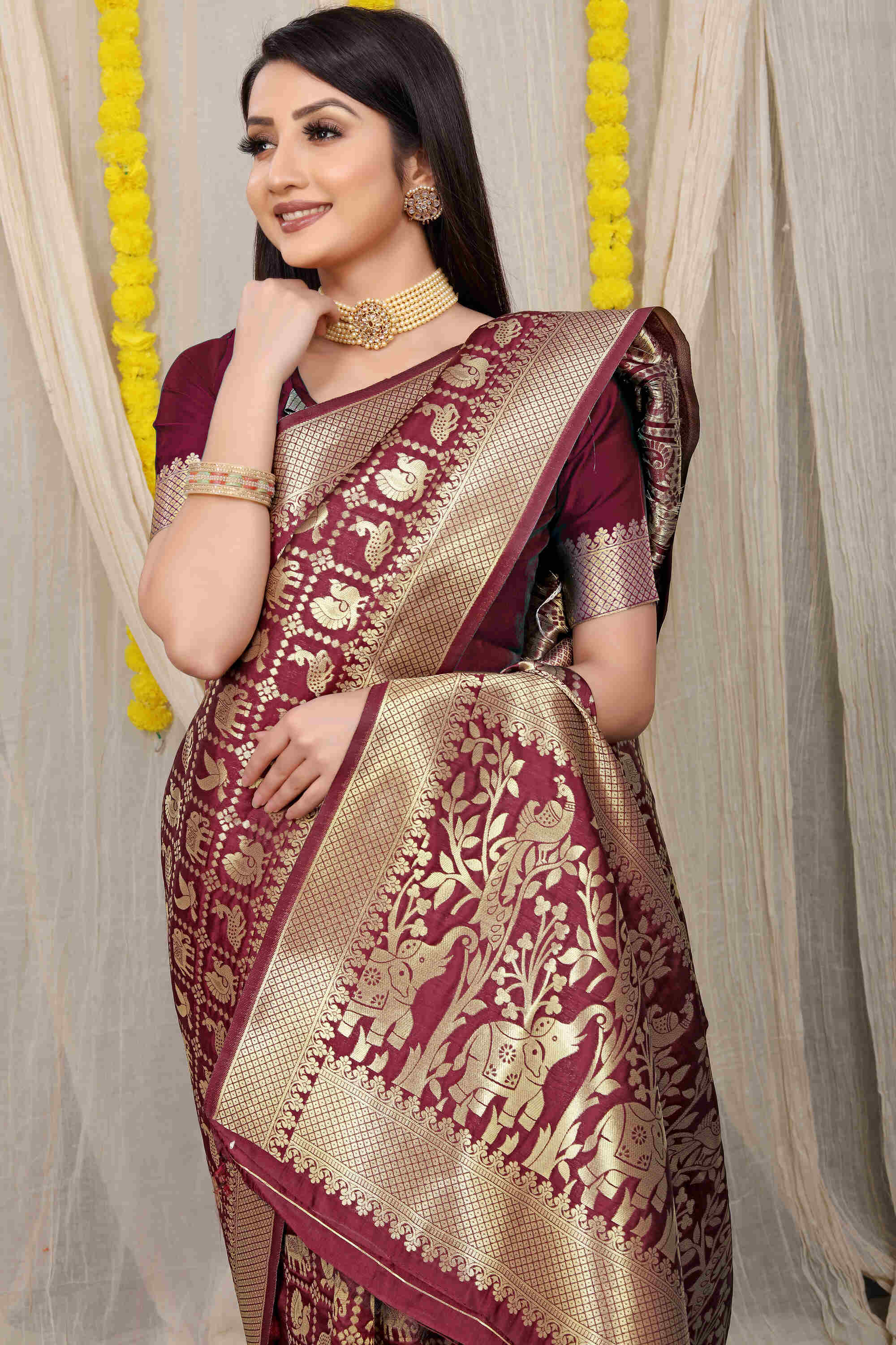 Wine Soft Banarasi Silk Woven Zari Saree