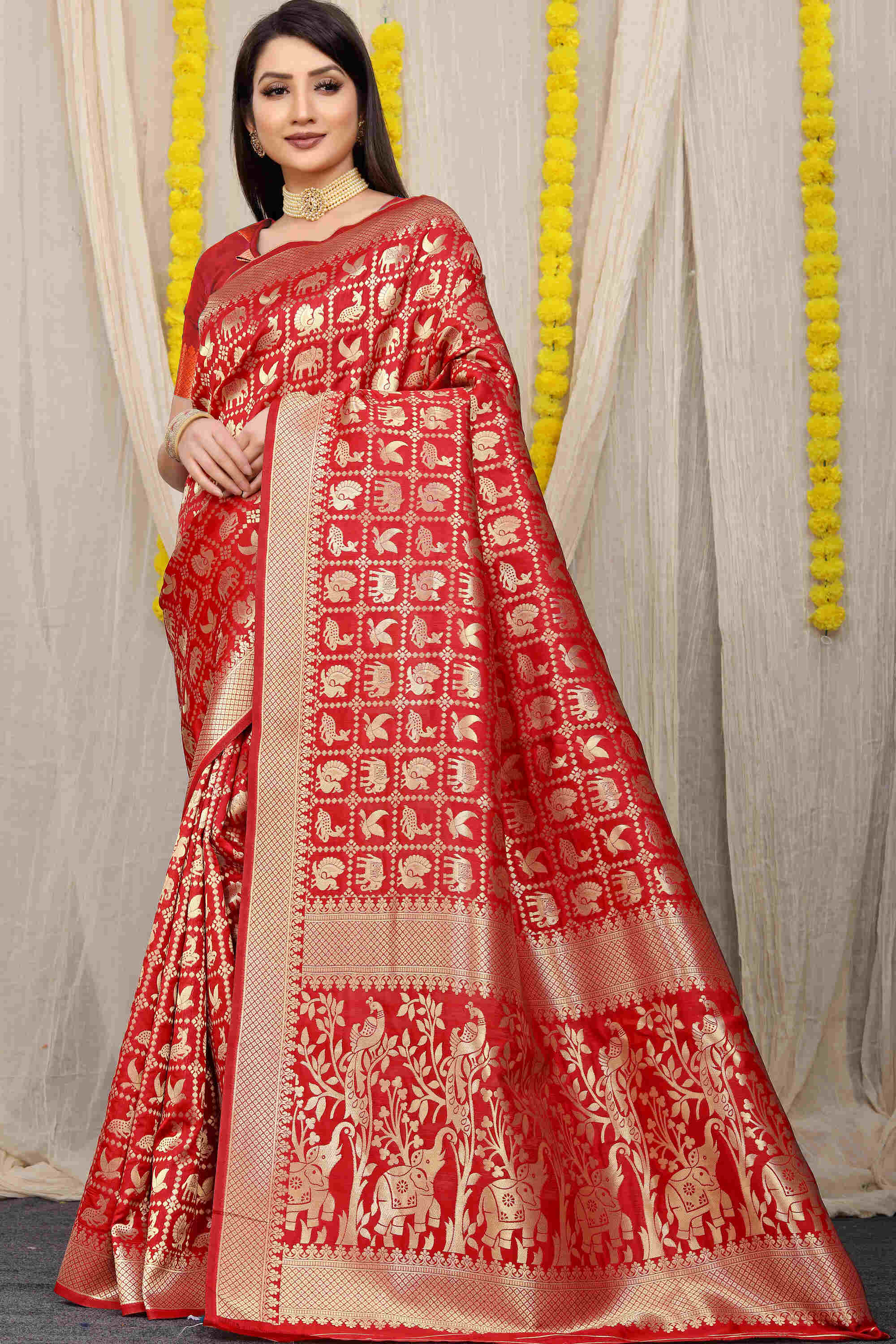 Red Soft Banarasi Silk Woven Zari Saree