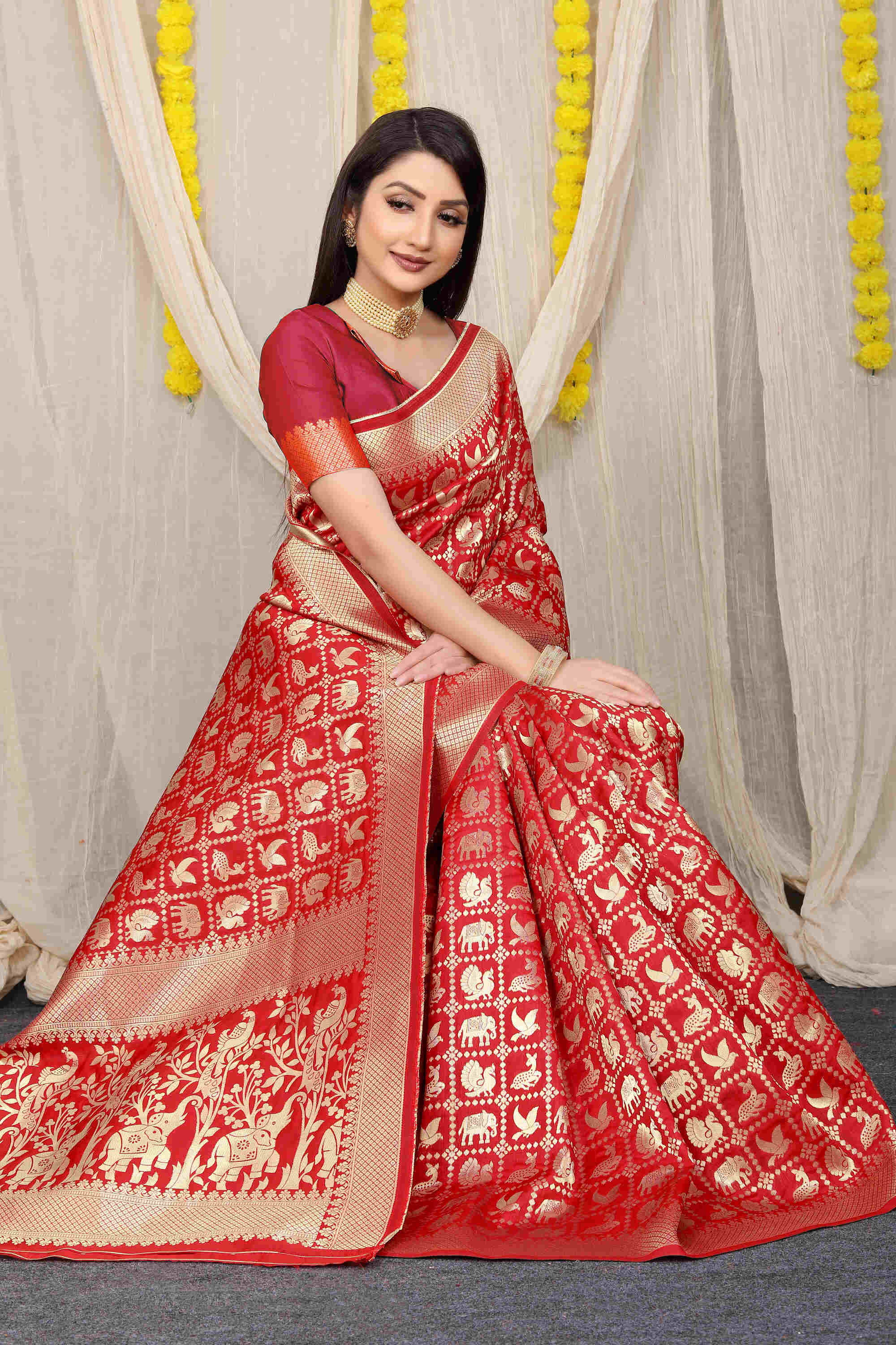 Red Soft Banarasi Silk Woven Zari Saree