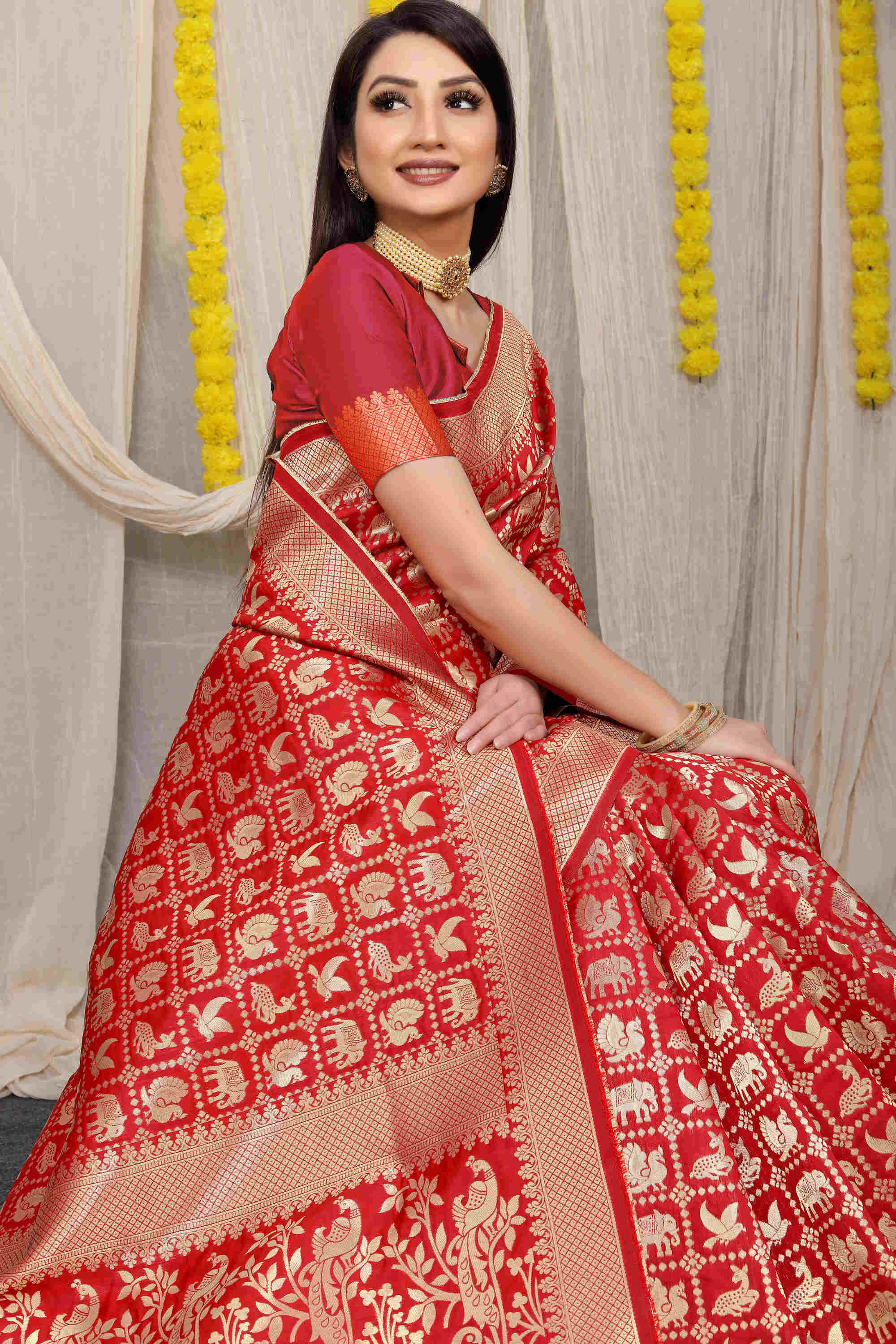 Red Soft Banarasi Silk Woven Zari Saree