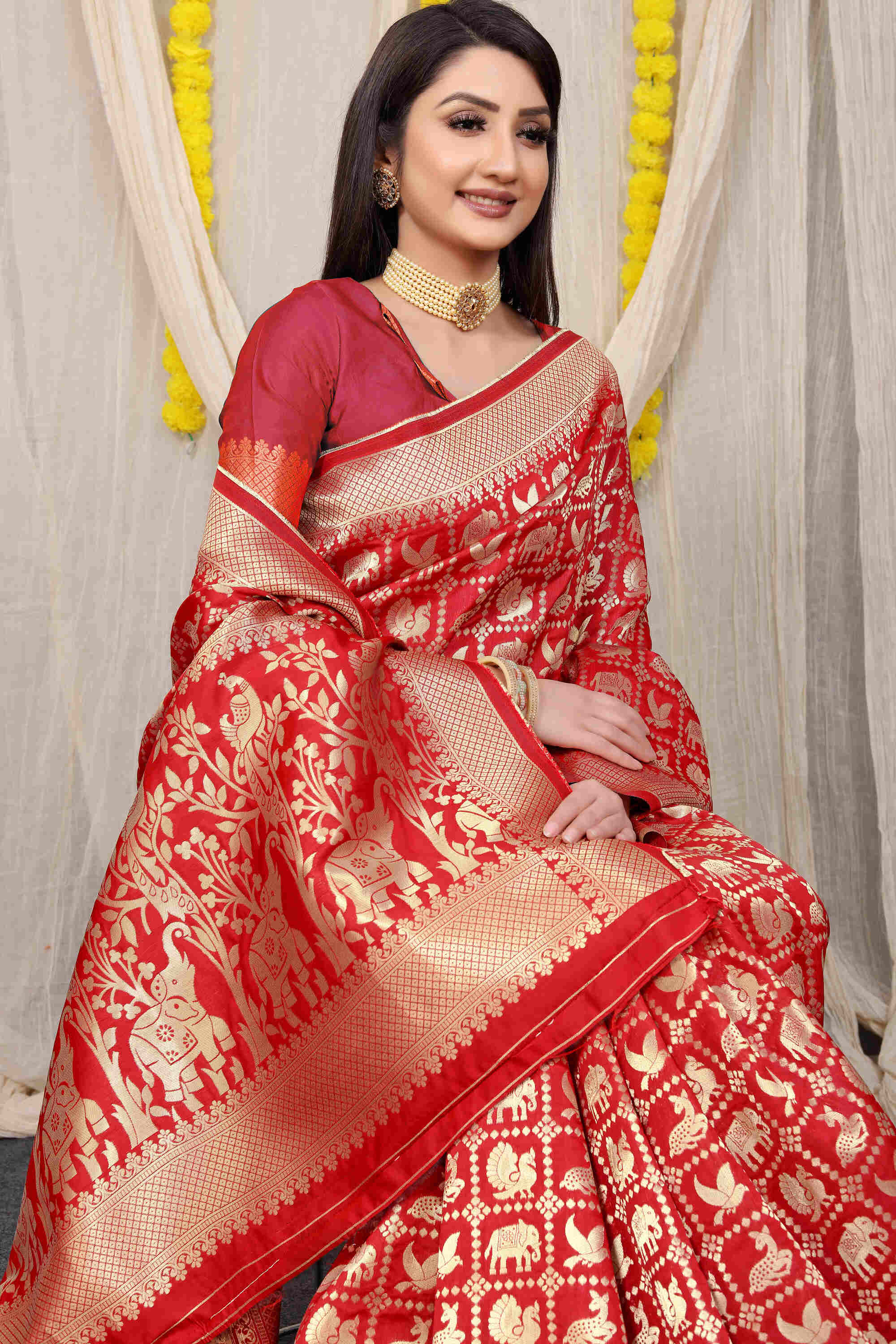 Red Soft Banarasi Silk Woven Zari Saree