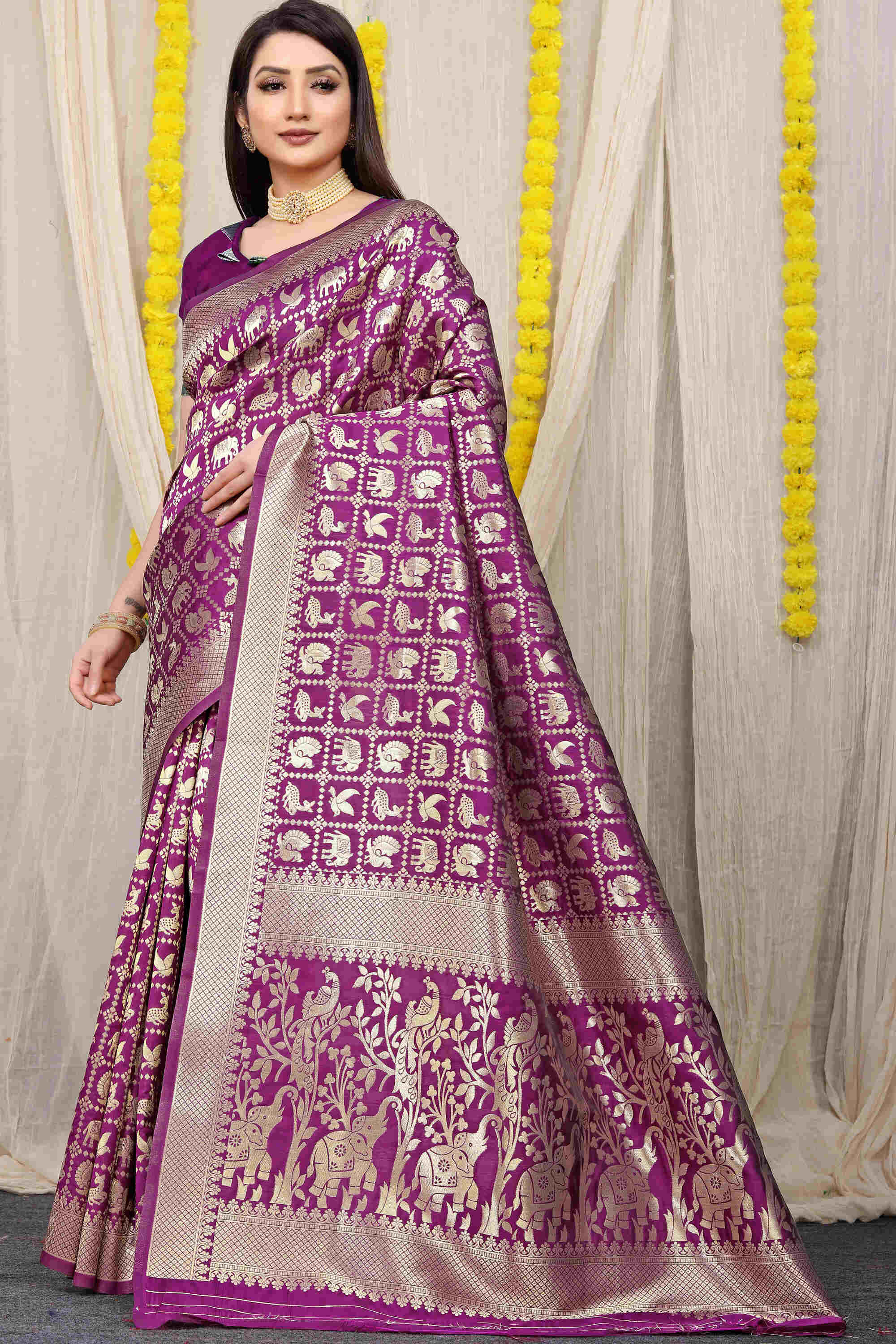 Purple Soft Banarasi Silk Woven Zari Saree