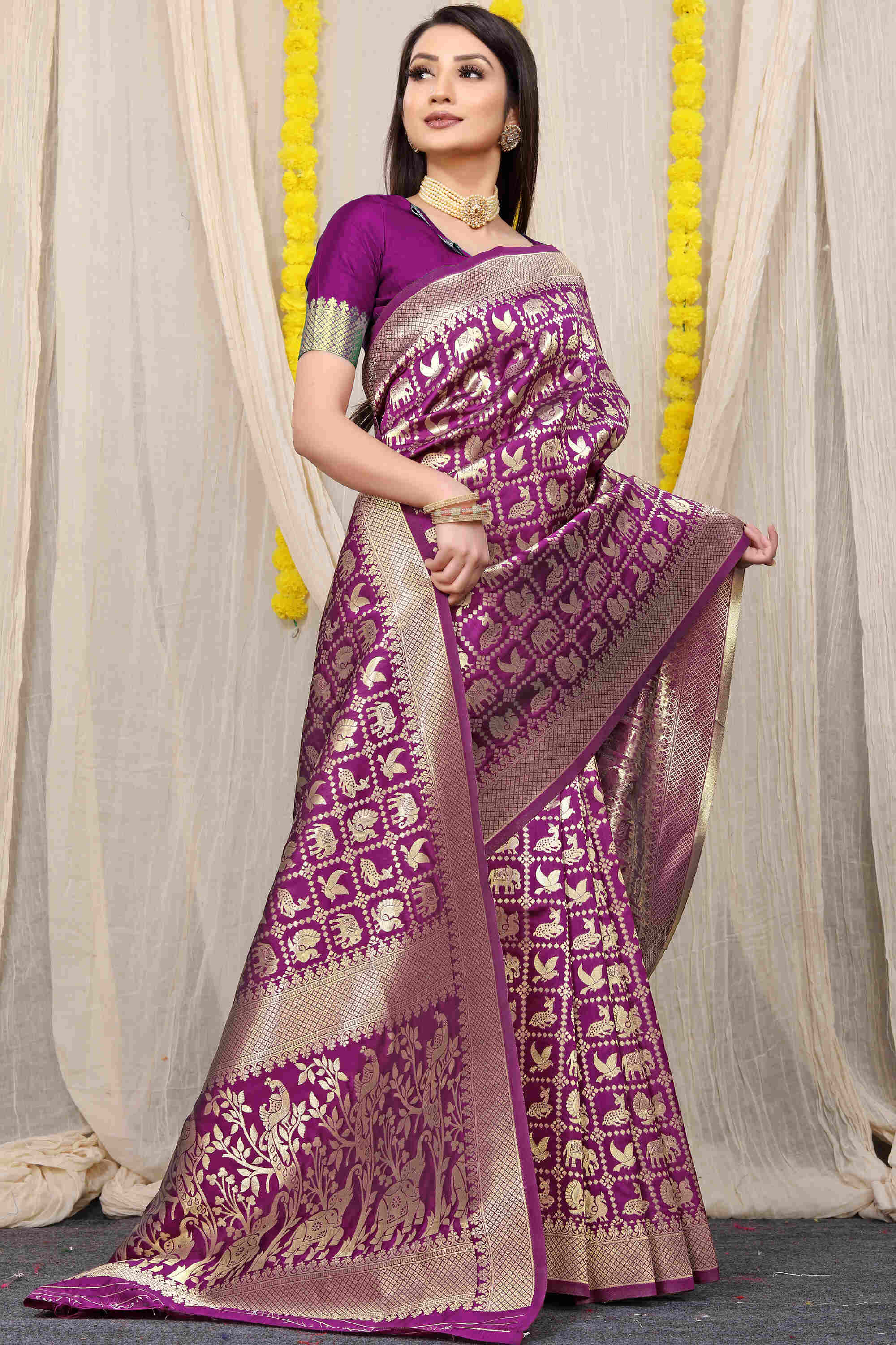 Purple Soft Banarasi Silk Woven Zari Saree