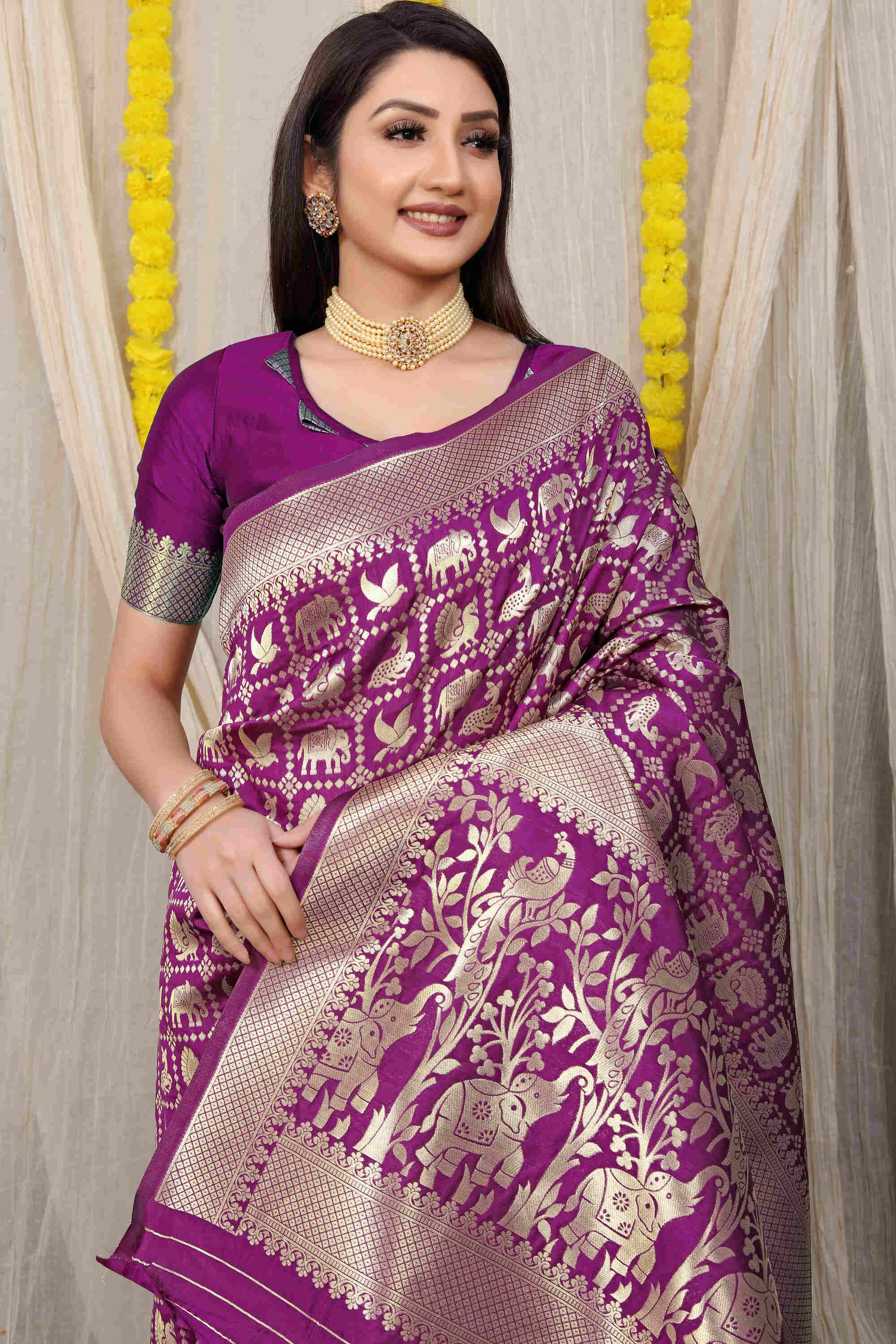 Purple Soft Banarasi Silk Woven Zari Saree