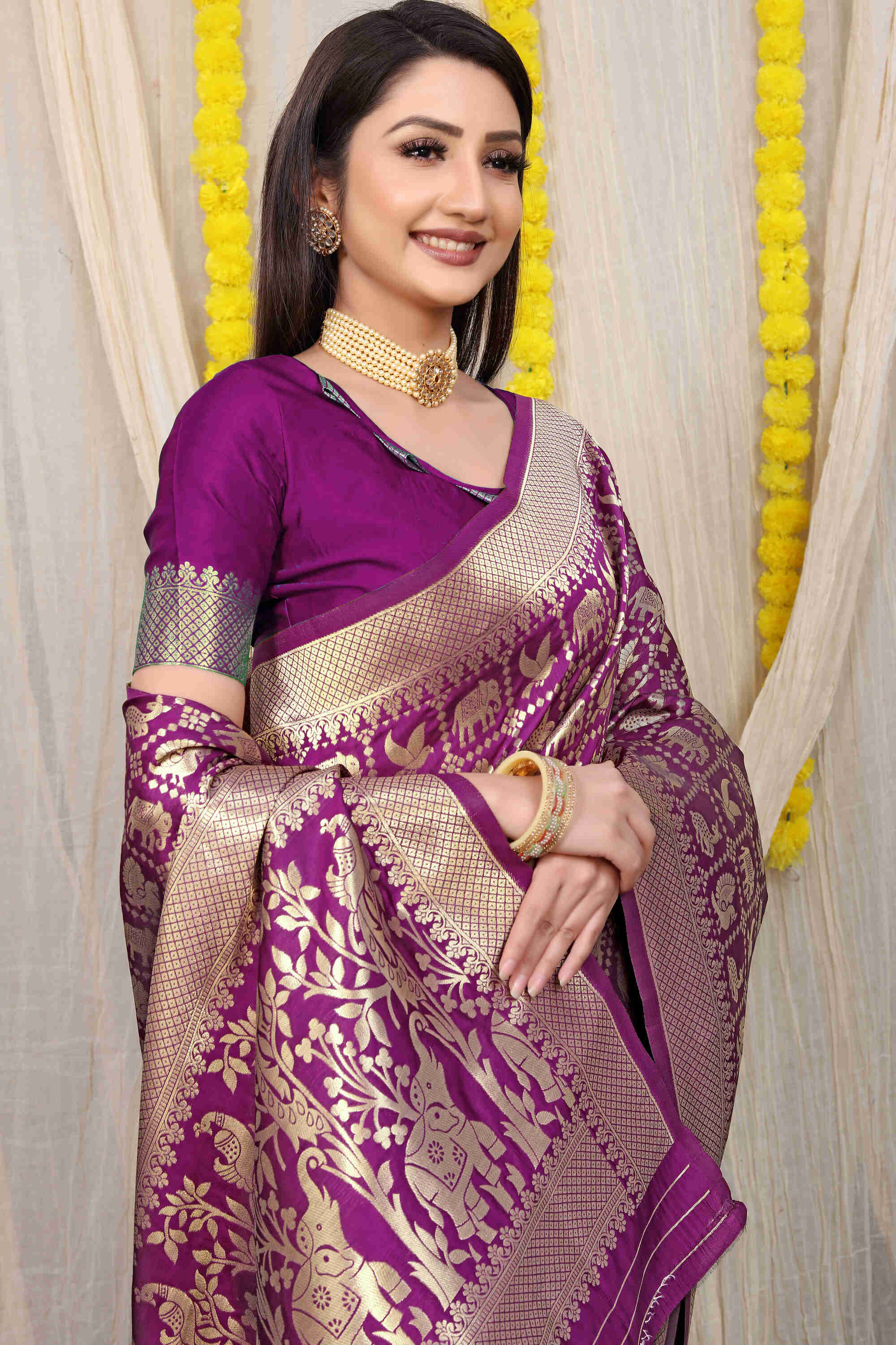 Purple Soft Banarasi Silk Woven Zari Saree