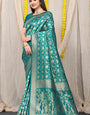 Teal Green Soft Banarasi Silk Woven Zari Saree