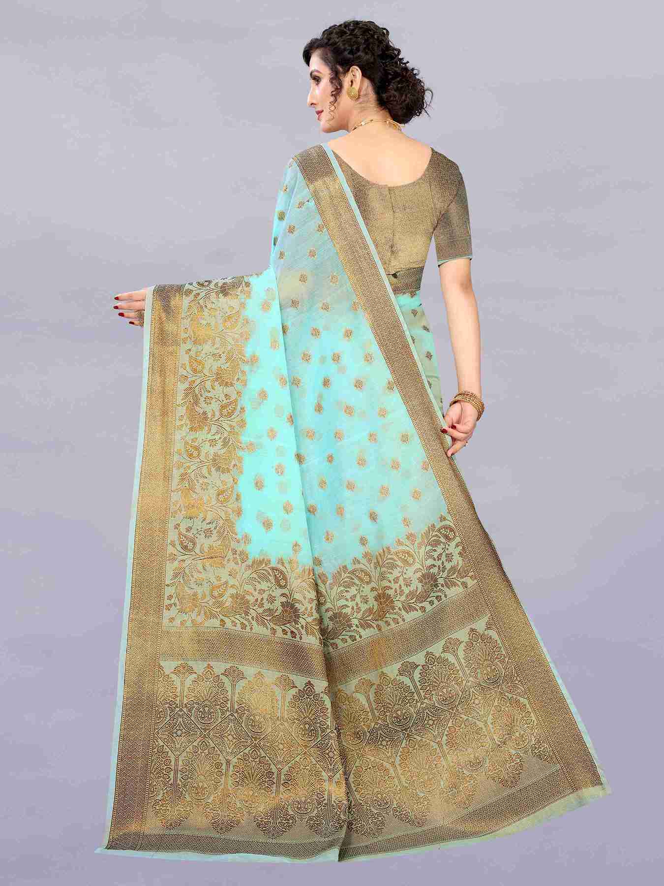 Light Blue Soft Cototn Silk Saree  Zari Wooven  Pallu  Zari weawing With Blouse Piece