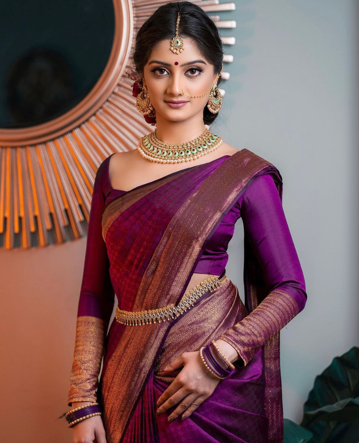 Purple Soft Silk Saree With Vestigial Blouse Piece