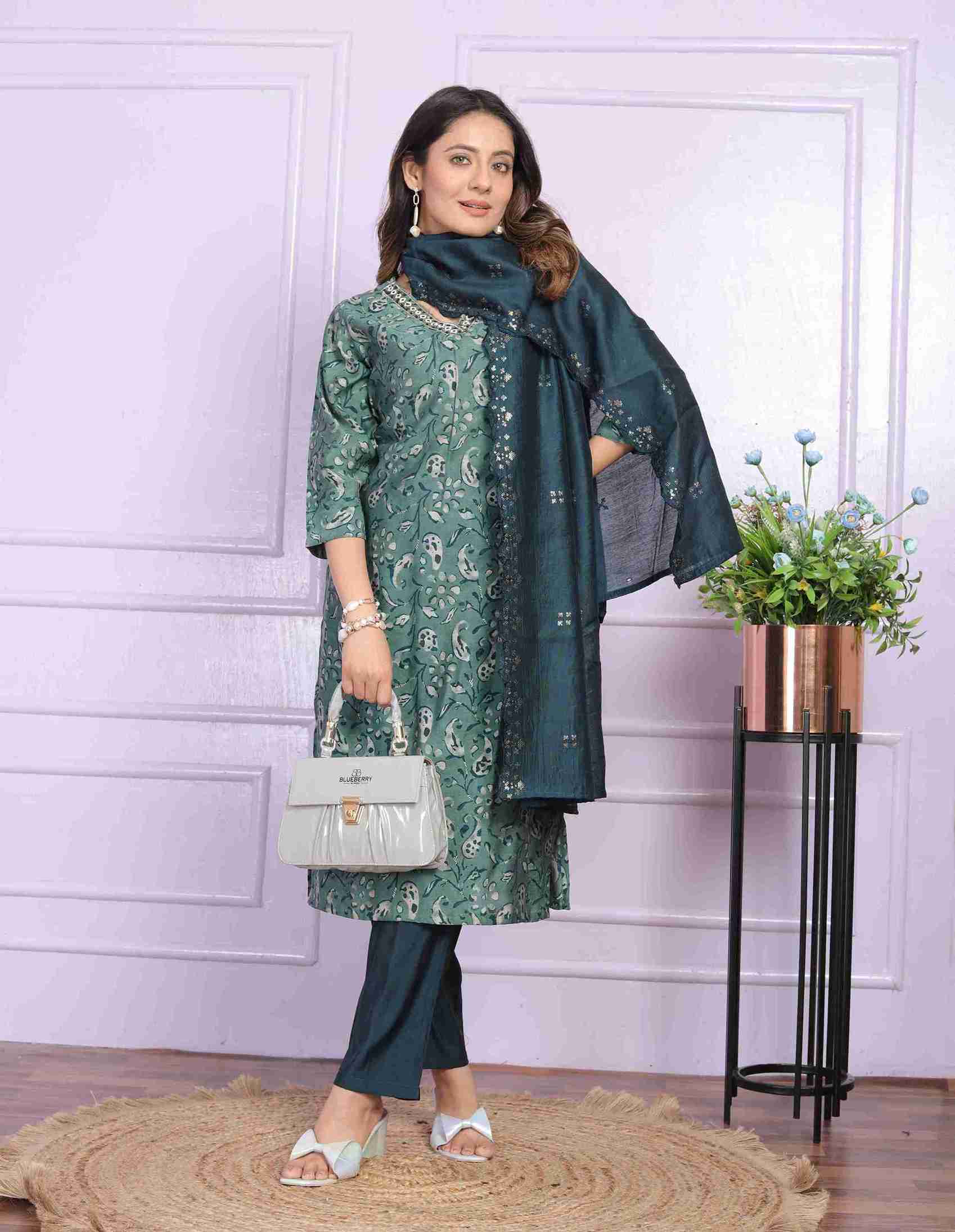 Rama Green Kurti set with Dupatta