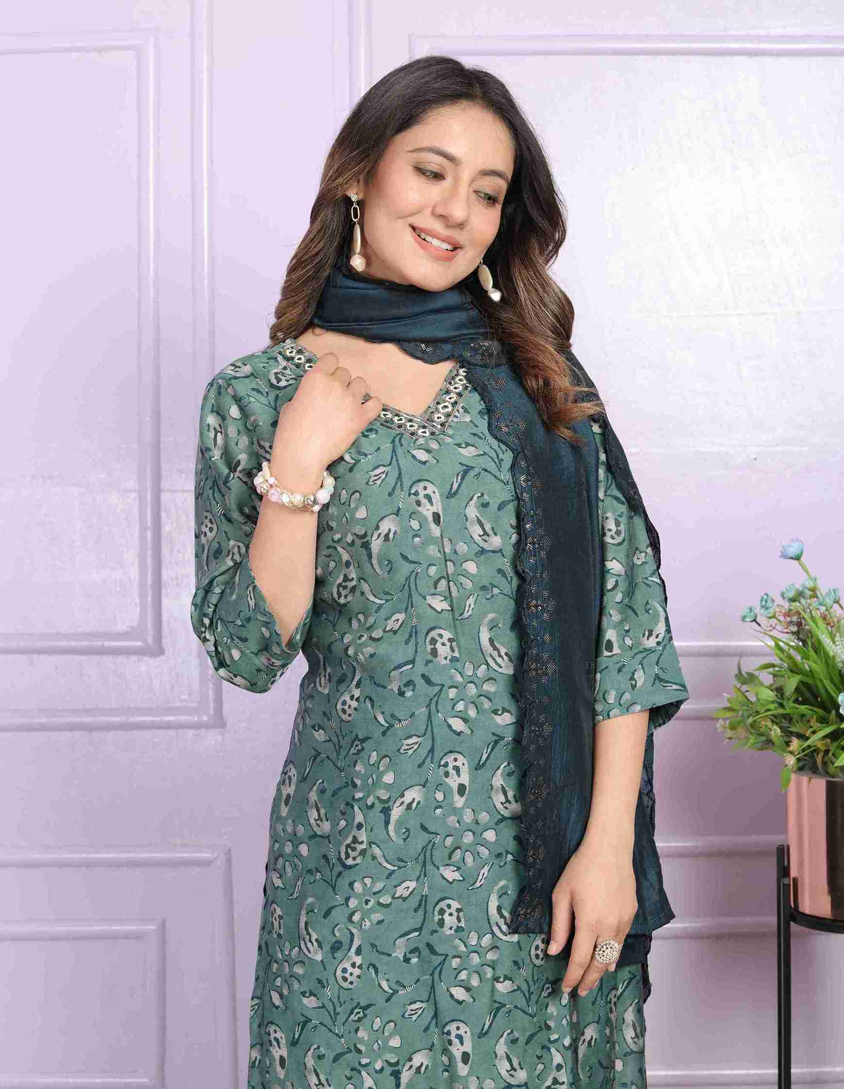 Rama Green Kurti set with Dupatta