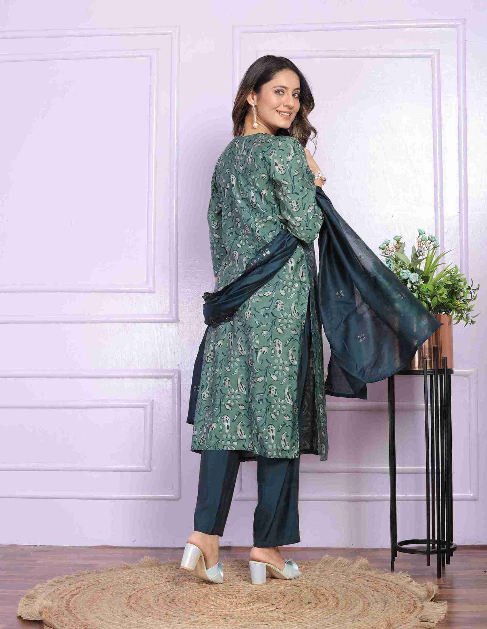 Rama Green Kurti set with Dupatta