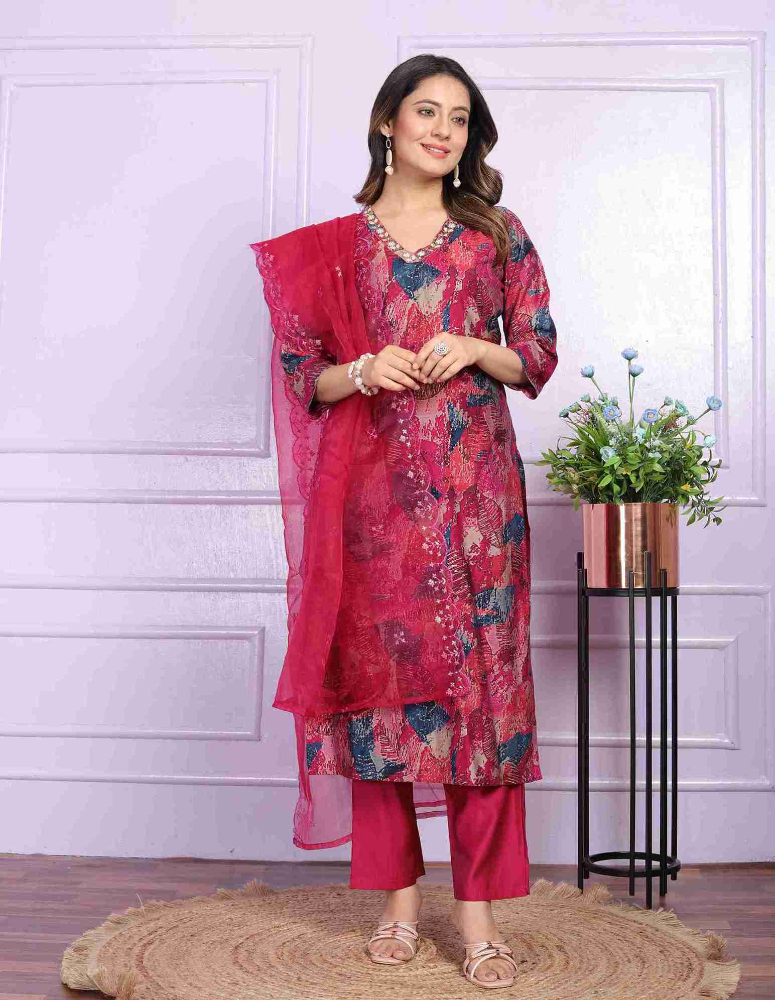 Wine Kurti set with Dupatta