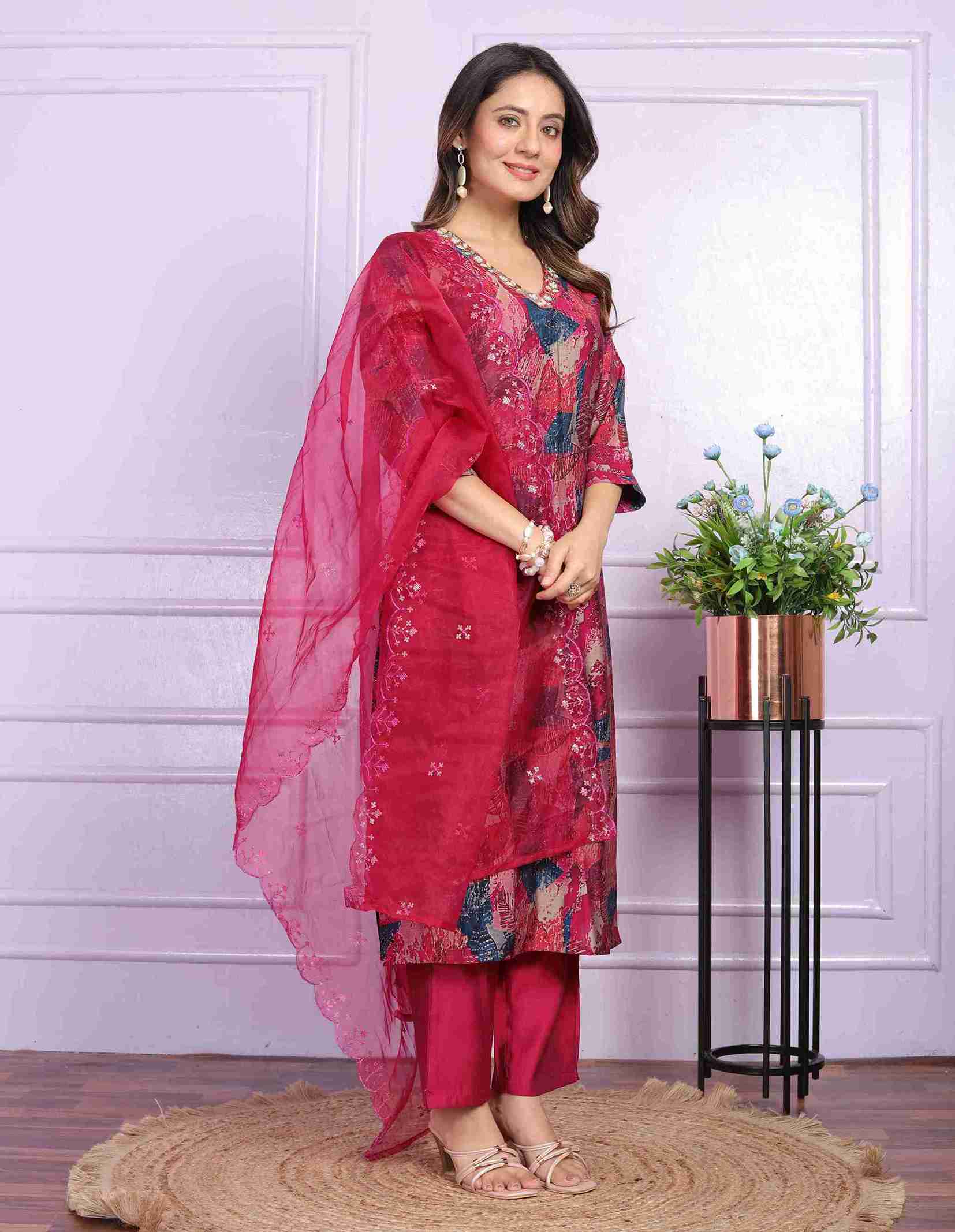 Wine Kurti set with Dupatta