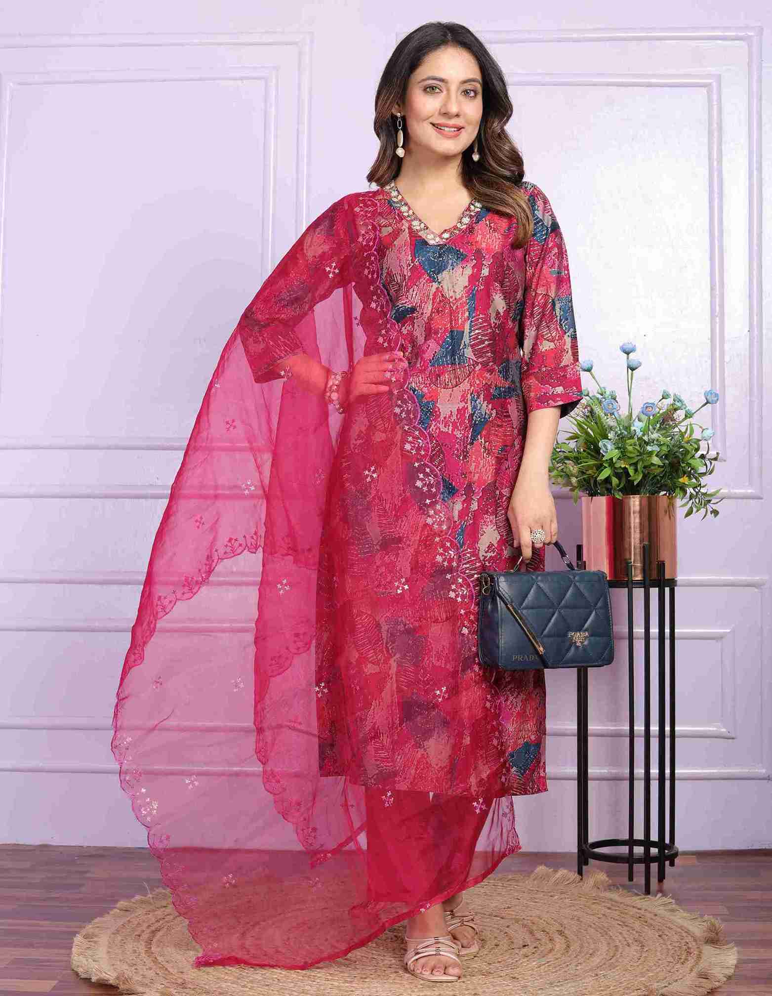 Wine Kurti set with Dupatta