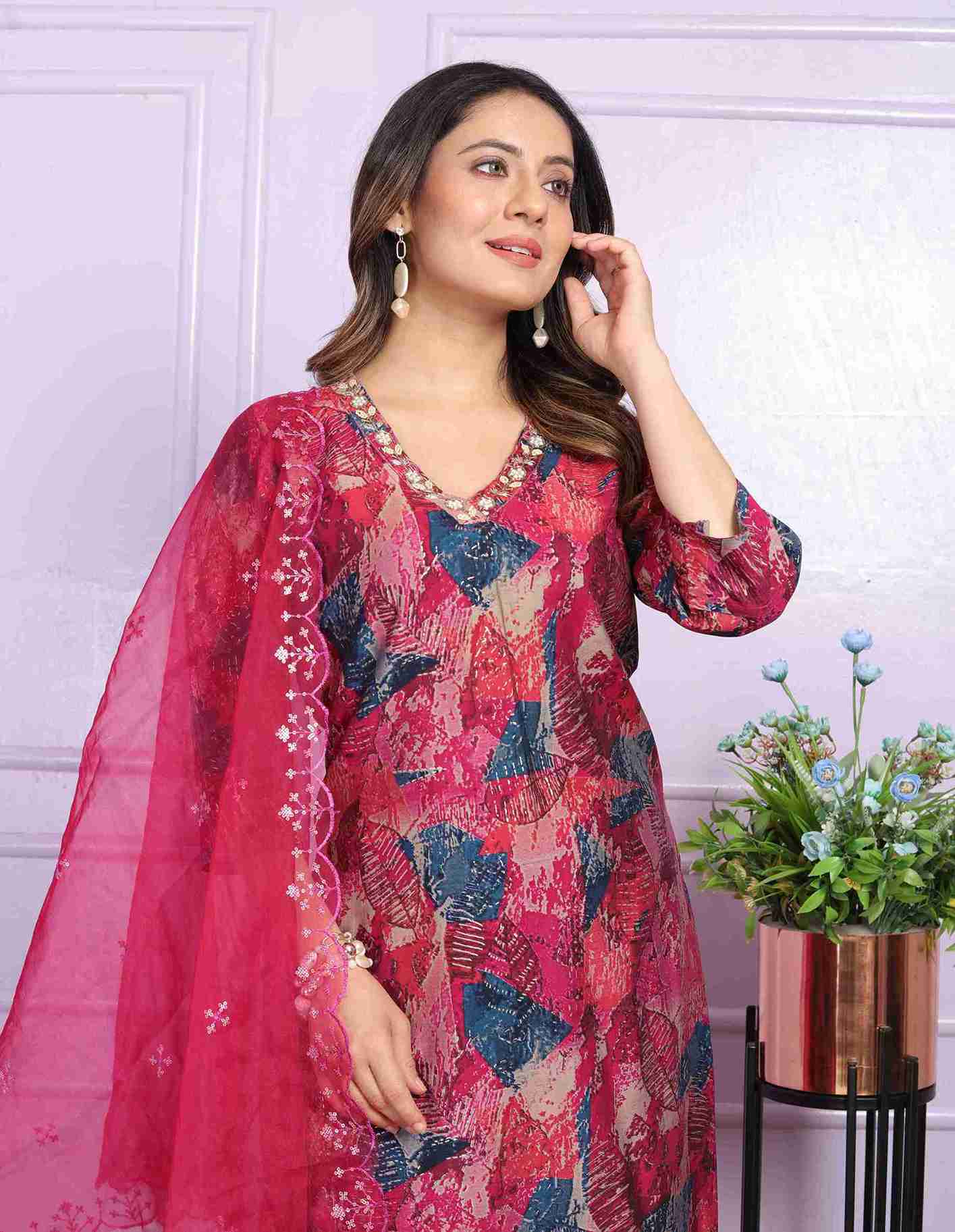 Wine Kurti set with Dupatta