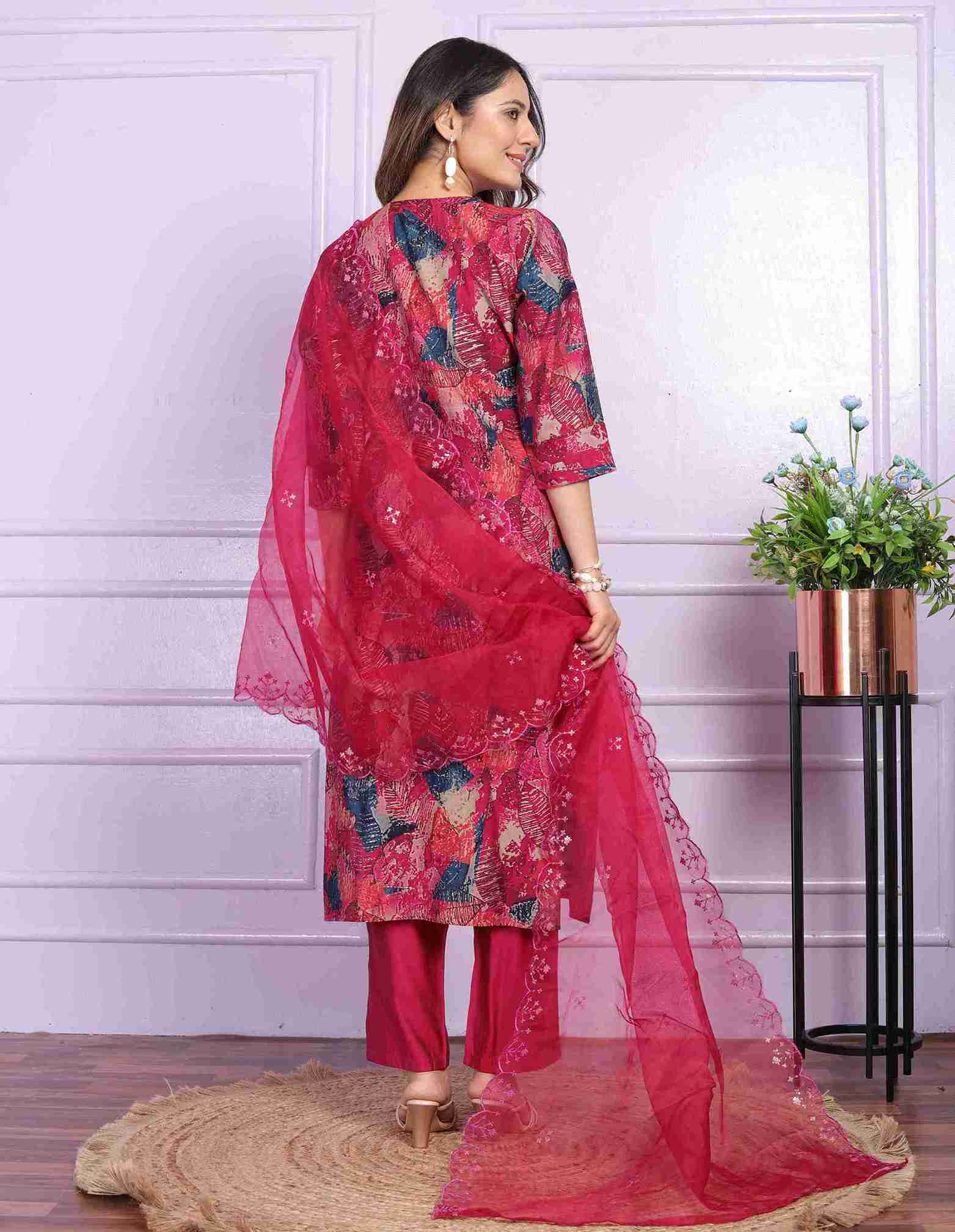 Wine Kurti set with Dupatta