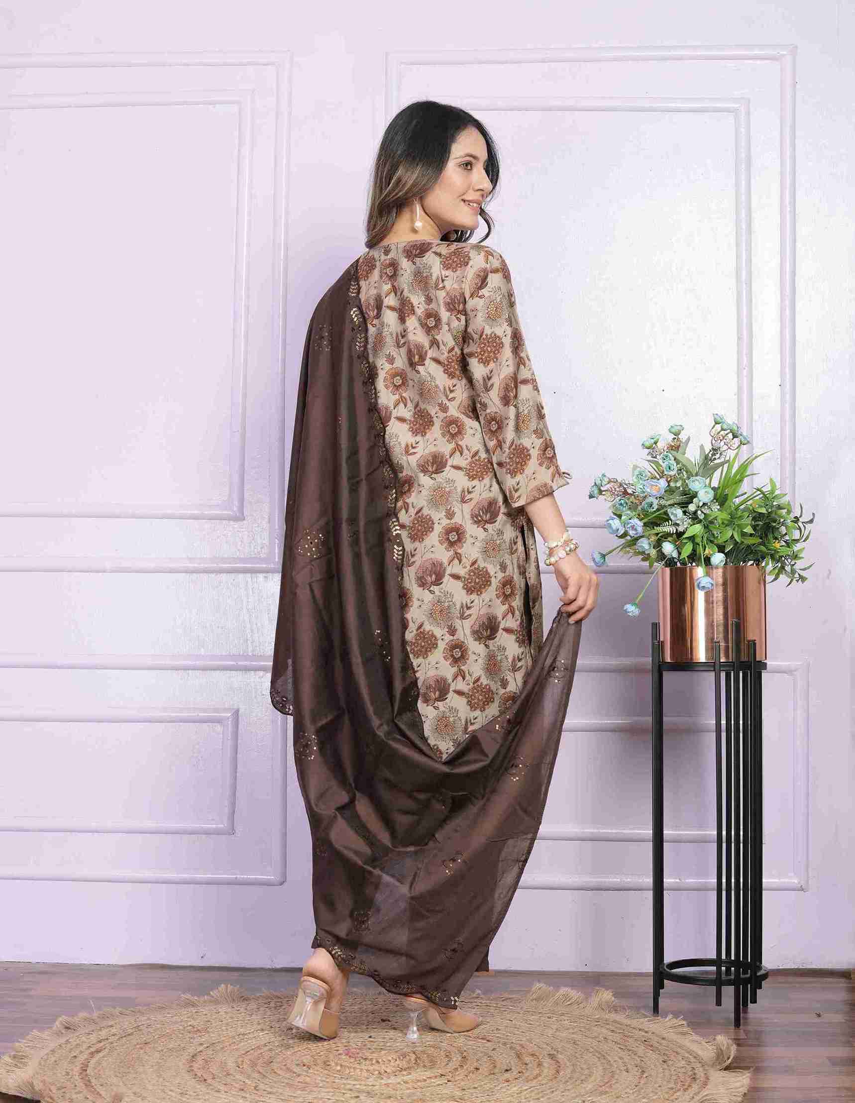 Brown And Sand Kurti set with Dupatta