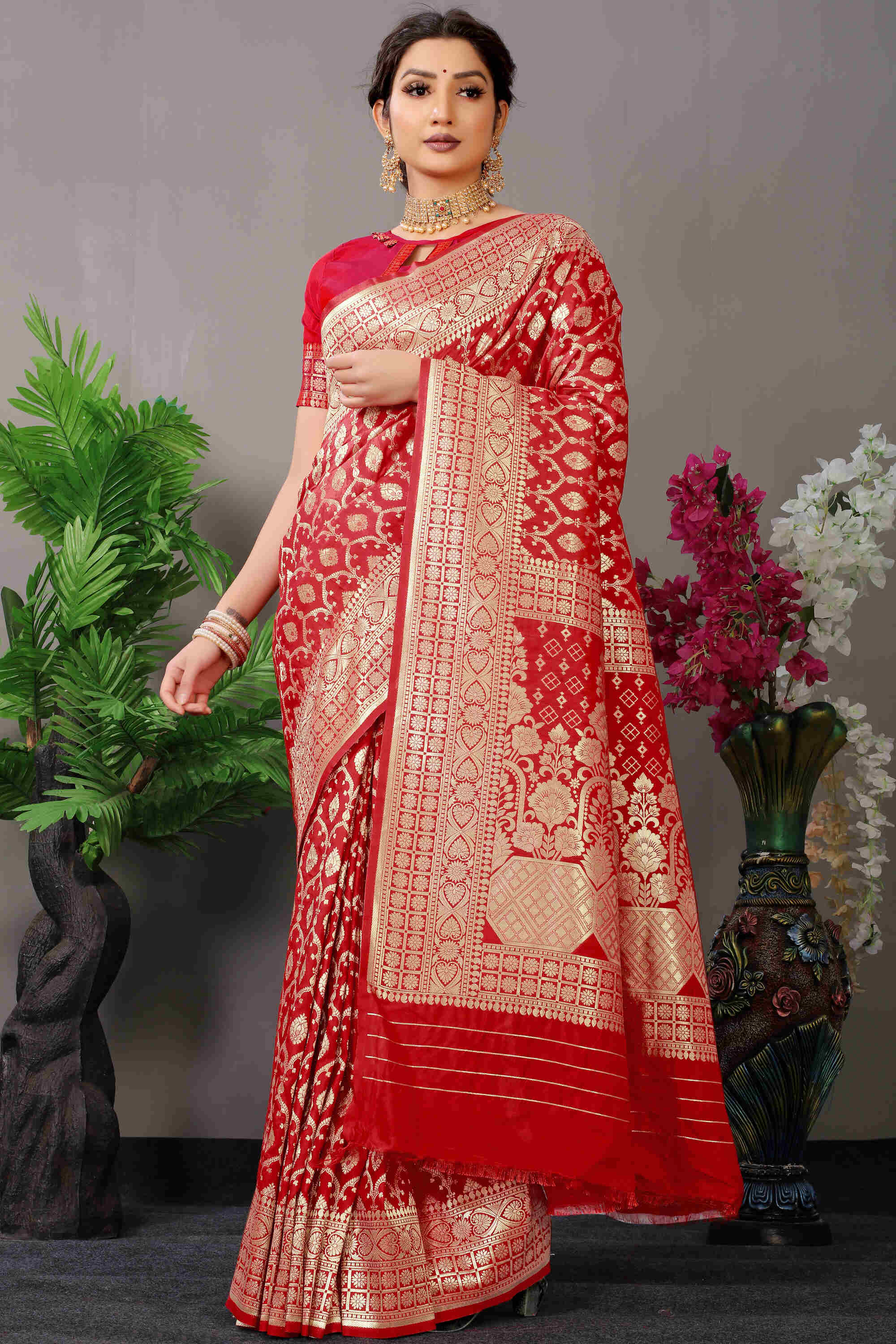 Red Soft Banarasi Silk Woven Zari Saree