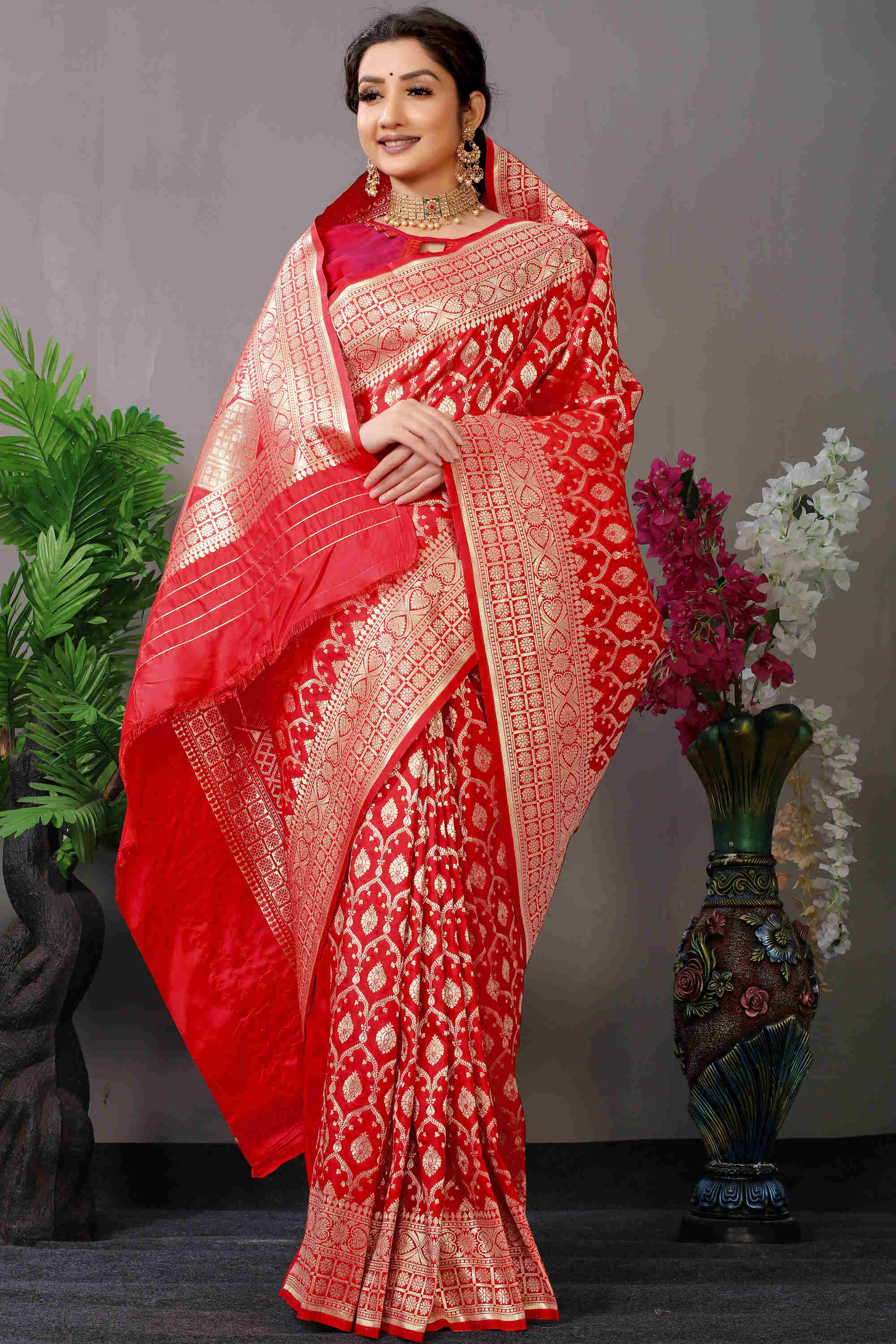 Red Soft Banarasi Silk Woven Zari Saree