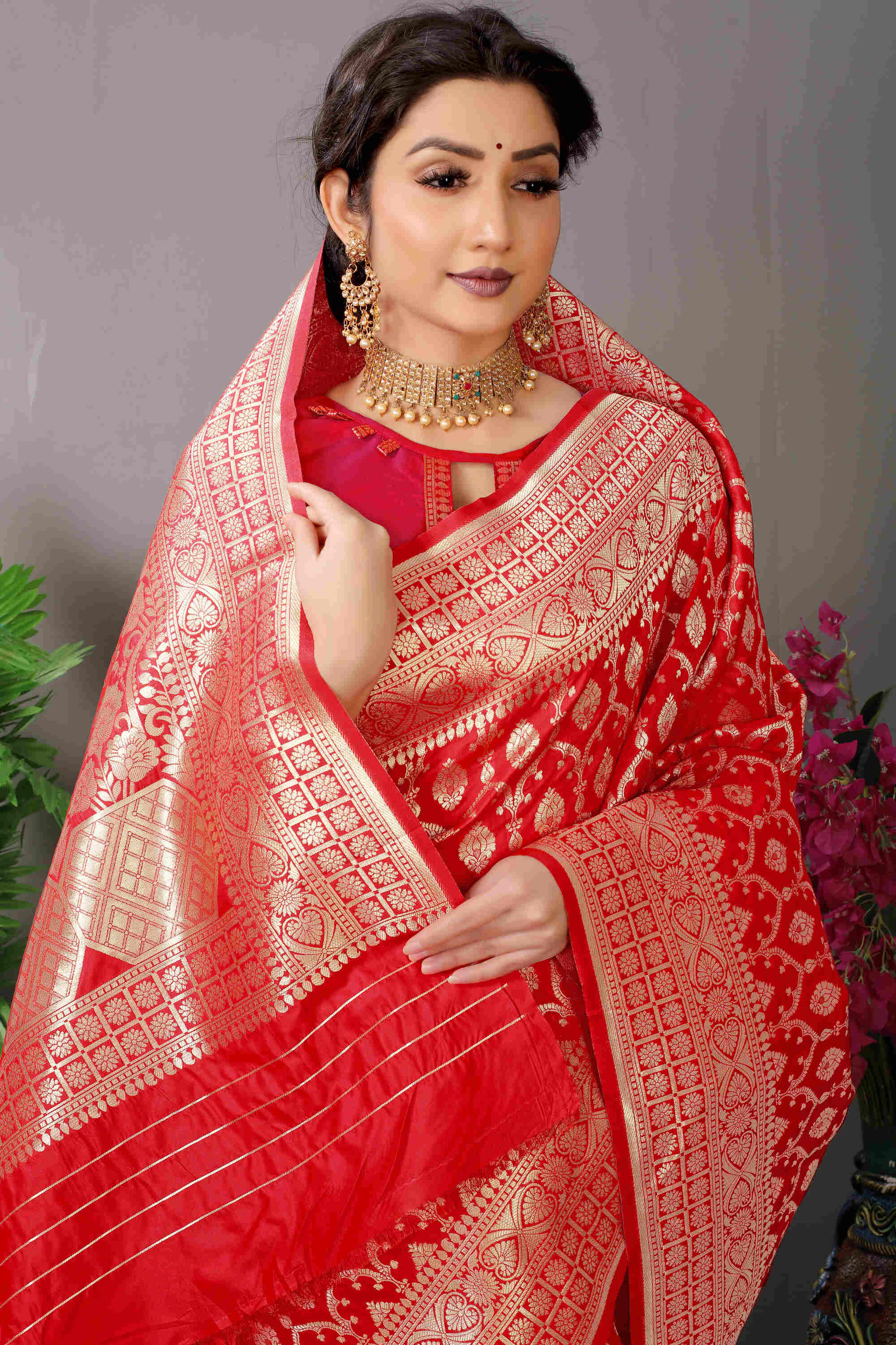 Red Soft Banarasi Silk Woven Zari Saree