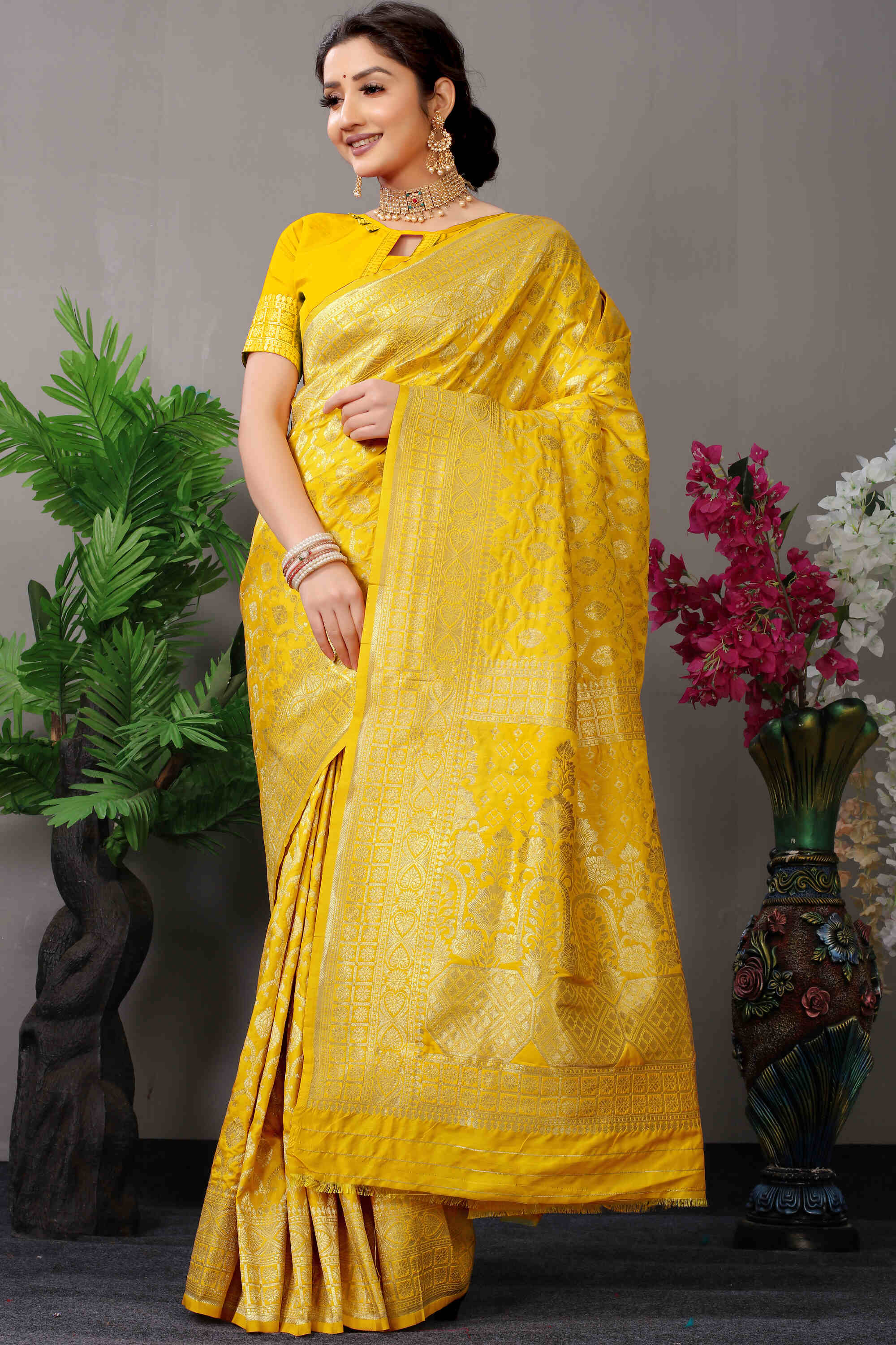 Yellow Soft Banarasi Silk Woven Zari Saree