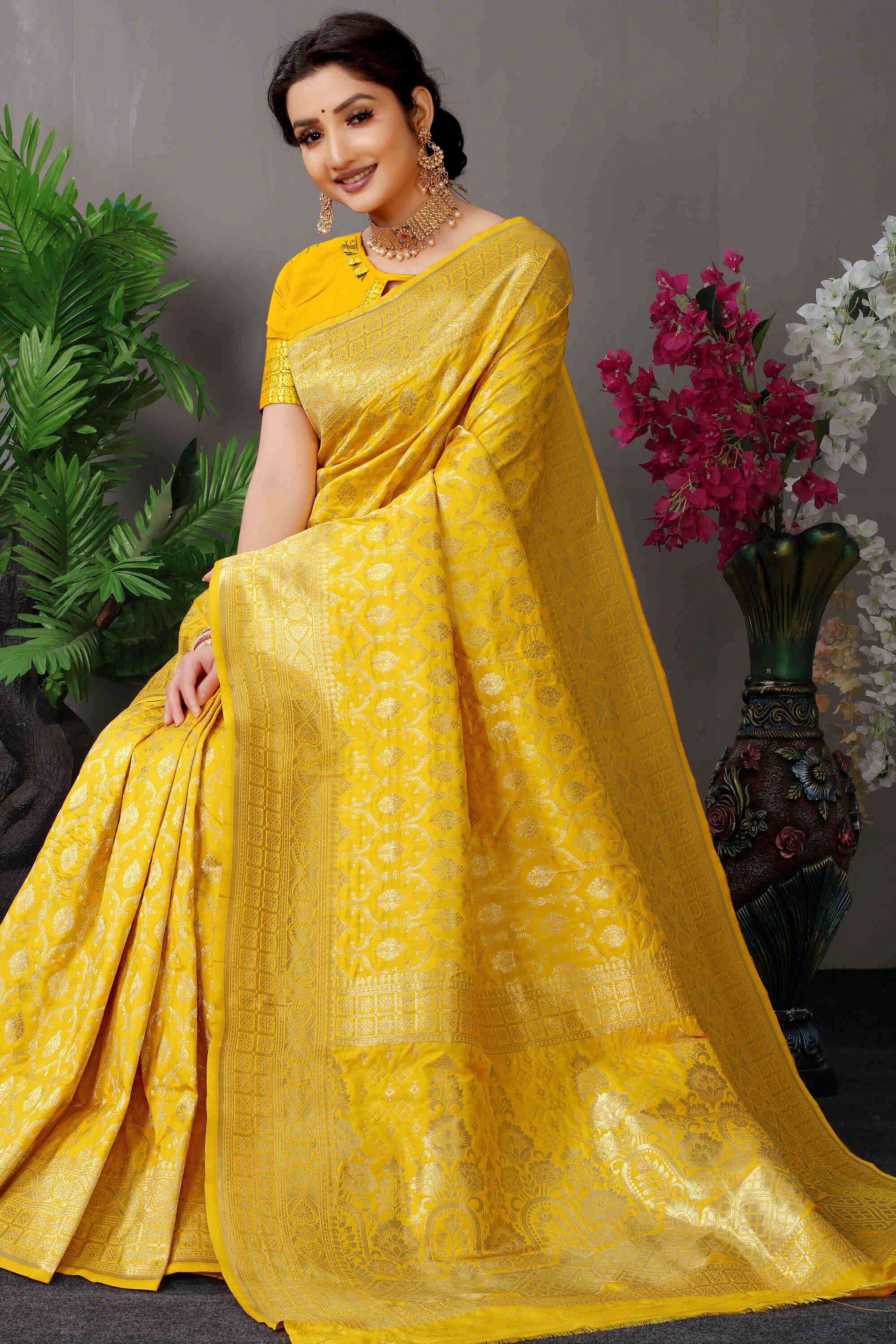 Yellow Soft Banarasi Silk Woven Zari Saree