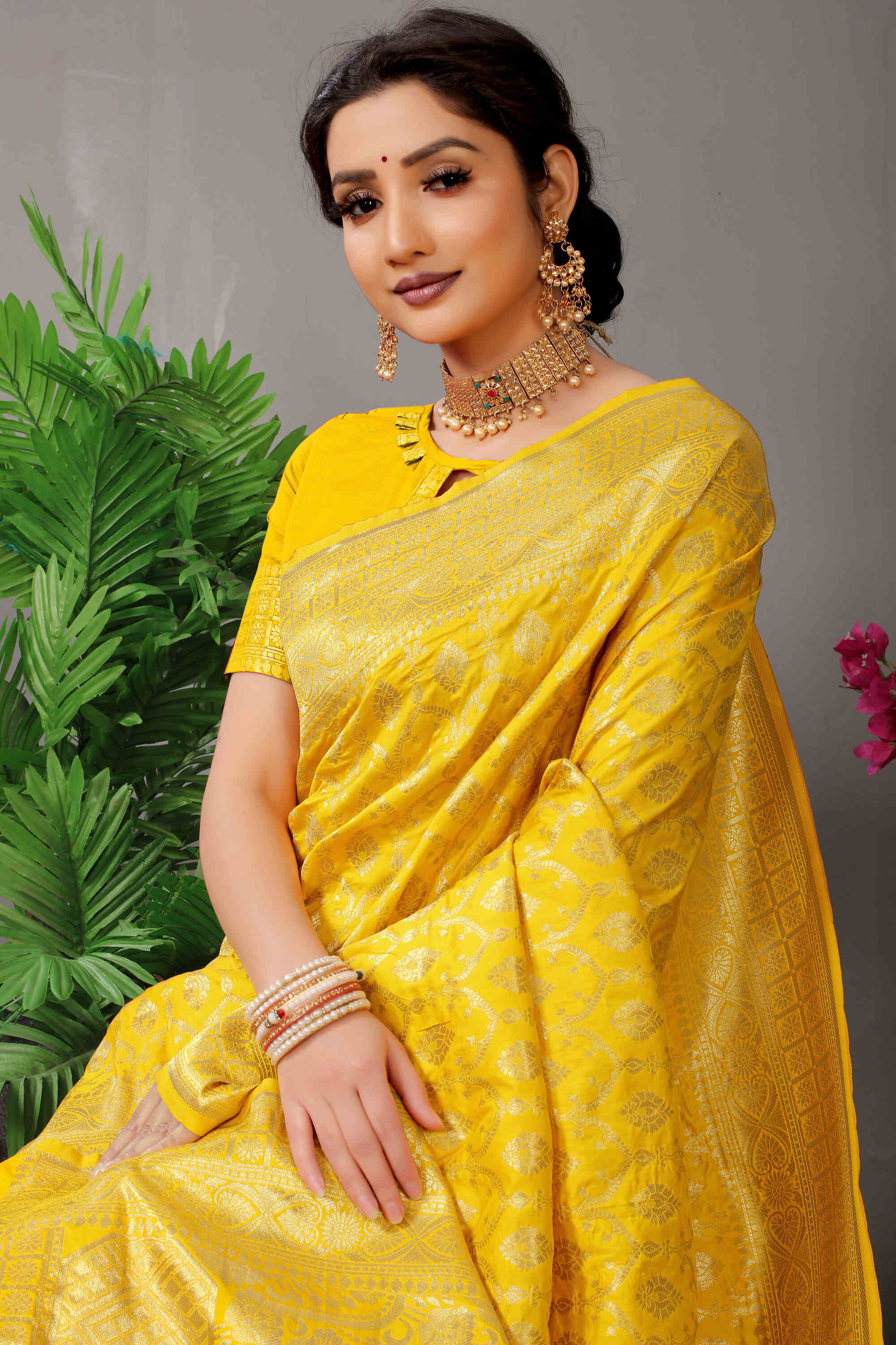 Yellow Soft Banarasi Silk Woven Zari Saree