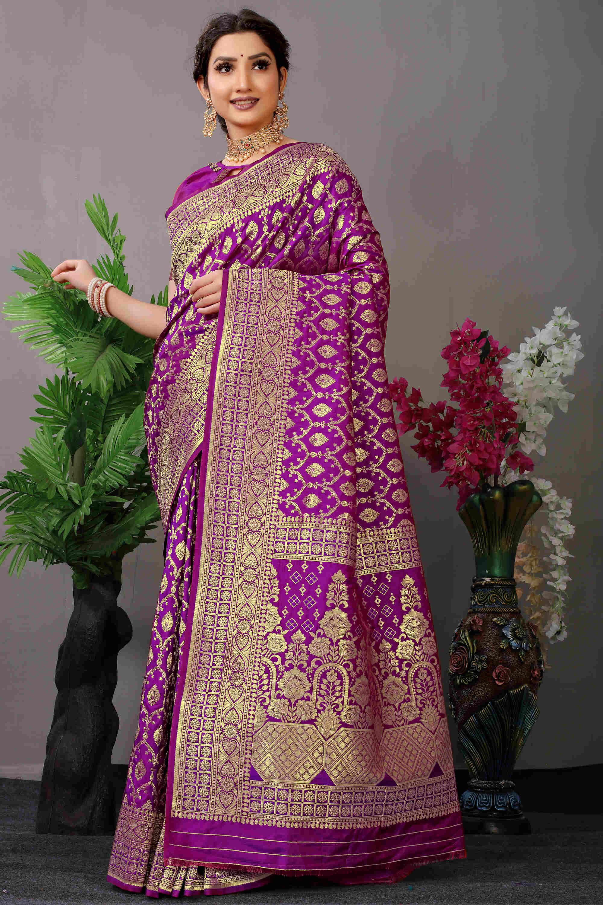 Purple Soft Banarasi Silk Woven Zari Saree