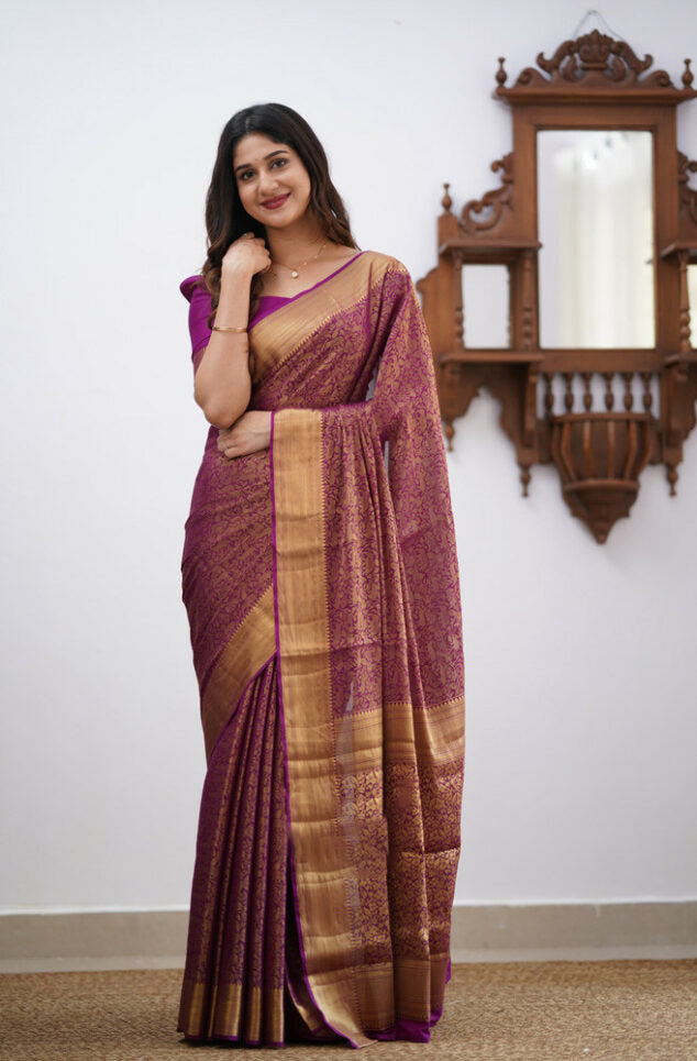 Purple Soft Silk Saree With Bewitching Blouse Piece