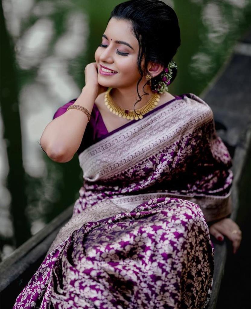 Buy Green And Purple- Soft Silk Saree online | Soft Silk from ShrusEternity