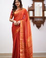 Red Soft Silk Saree With Fancifull Blouse Piece