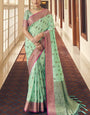 Luxuriant Sky Zari Work Soft Banarasi Silk Saree With Beautiful Blouse Piece
